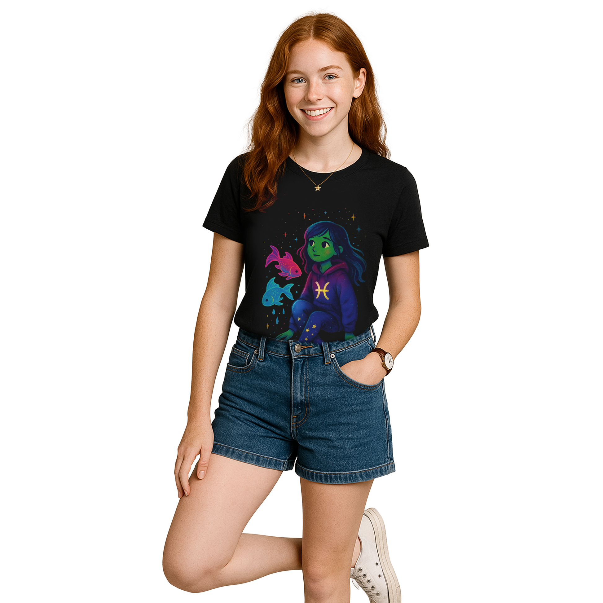 Pisces Zodiac Girl Youth T-Shirt | Astrology Gift for Kids | Cute Zodiac Sign Tee