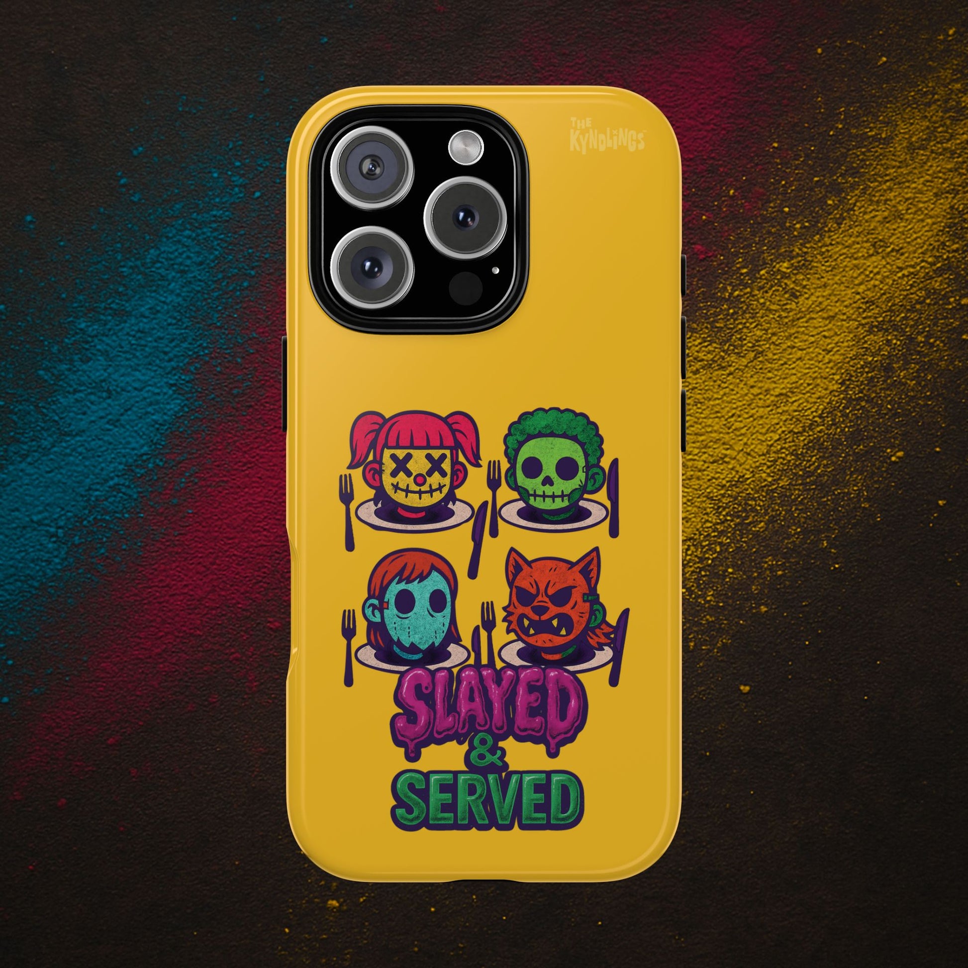 Slayed & Served Phone Case - Creepy Cute Masked Kids Neon Kawaii Horror Cover for iPhone and Samsung