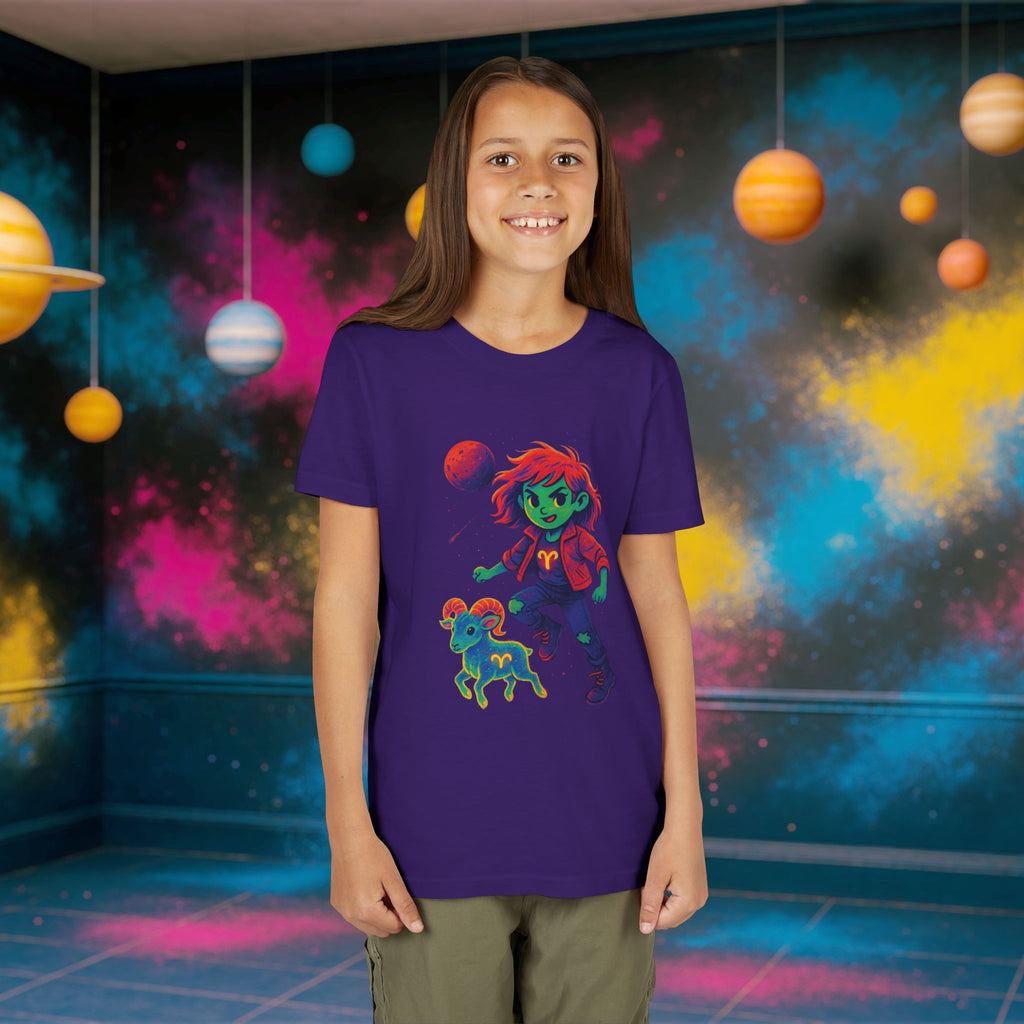 Aries Zodiac Girl Youth T-Shirt | Astrology Gift for Kids | Cute Zodiac Sign Tee
