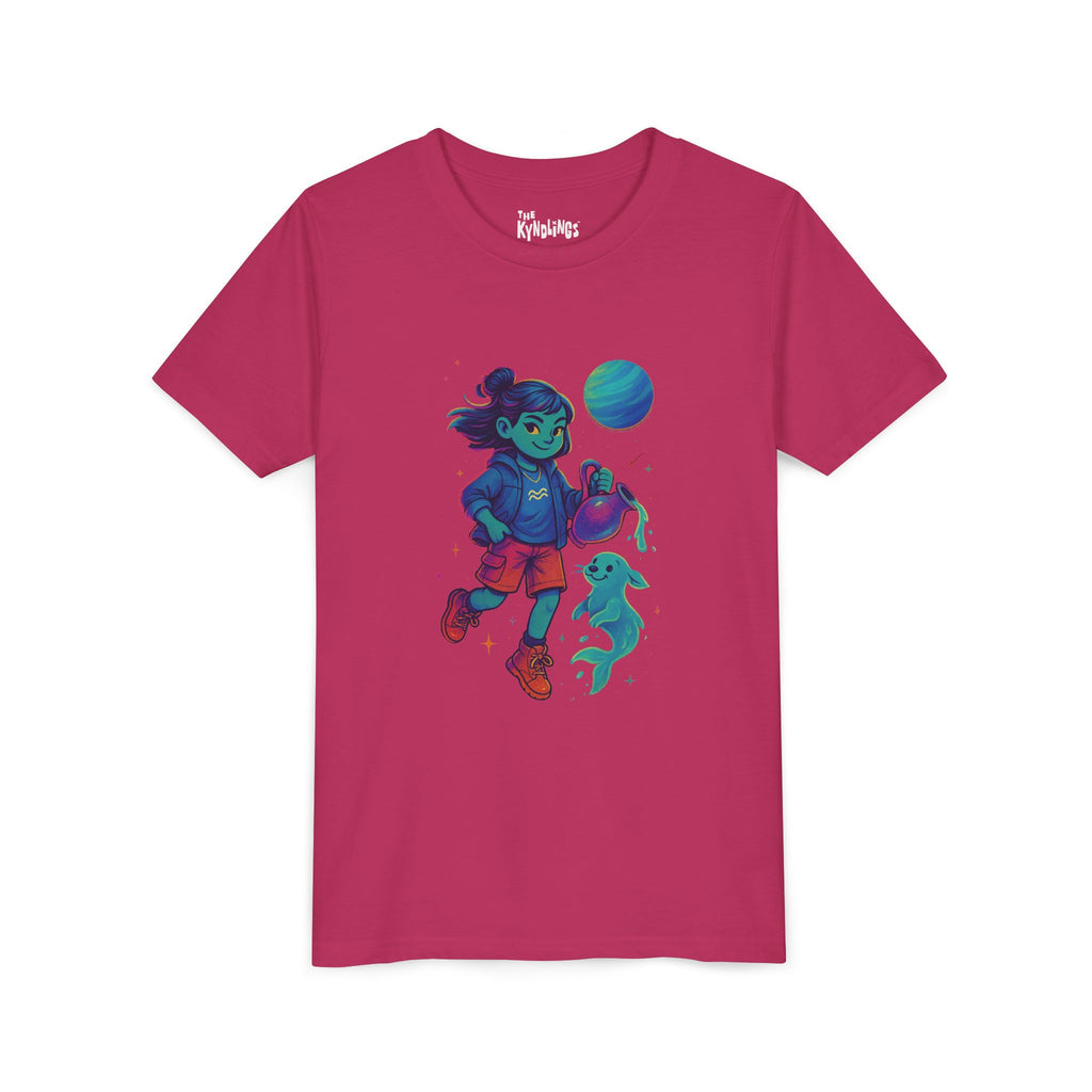 Aquarius Zodiac Girl Youth T-Shirt | Astrology Gift for Kids | Cute Zodiac Sign Tee