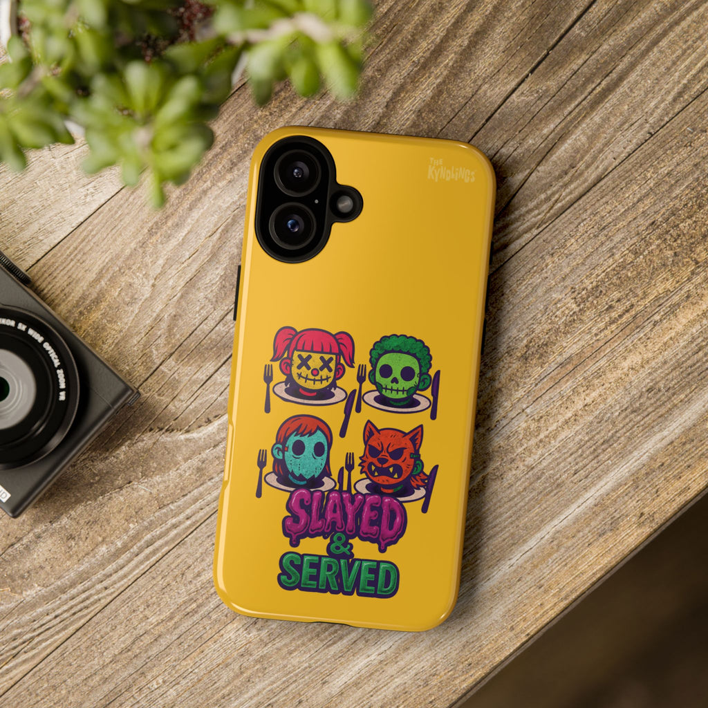 Slayed & Served Phone Case - Creepy Cute Masked Kids Neon Kawaii Horror Cover for iPhone and Samsung