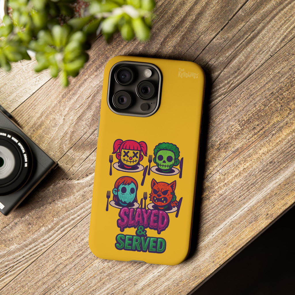 Slayed & Served Phone Case - Creepy Cute Masked Kids Neon Kawaii Horror Cover for iPhone and Samsung