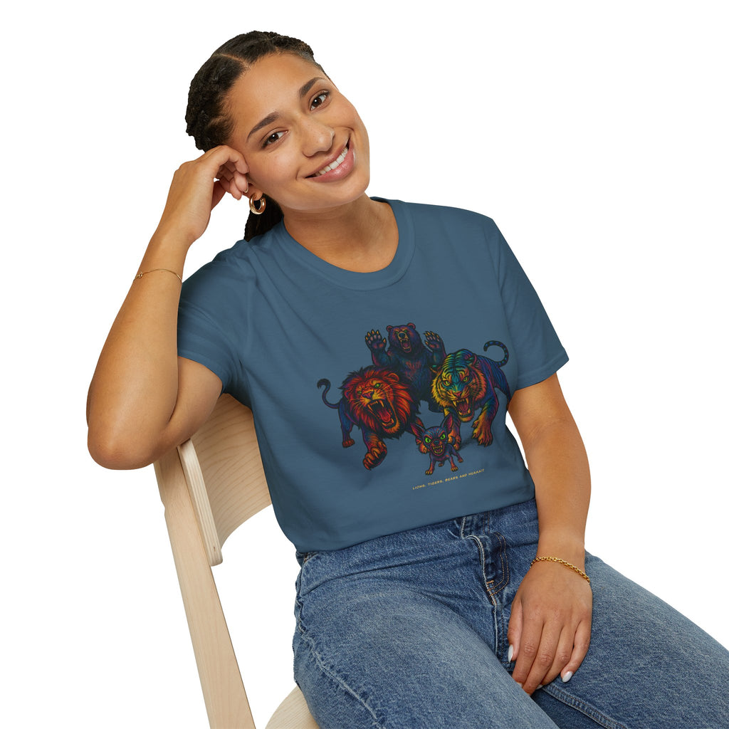 Lions Tigers Bears & HUAA!? T-Shirt : Vibrant Animal Graphic Tee | Unisex Wildlife Shirt | Gift for Art and Nature Lovers, Chihuahua Lover