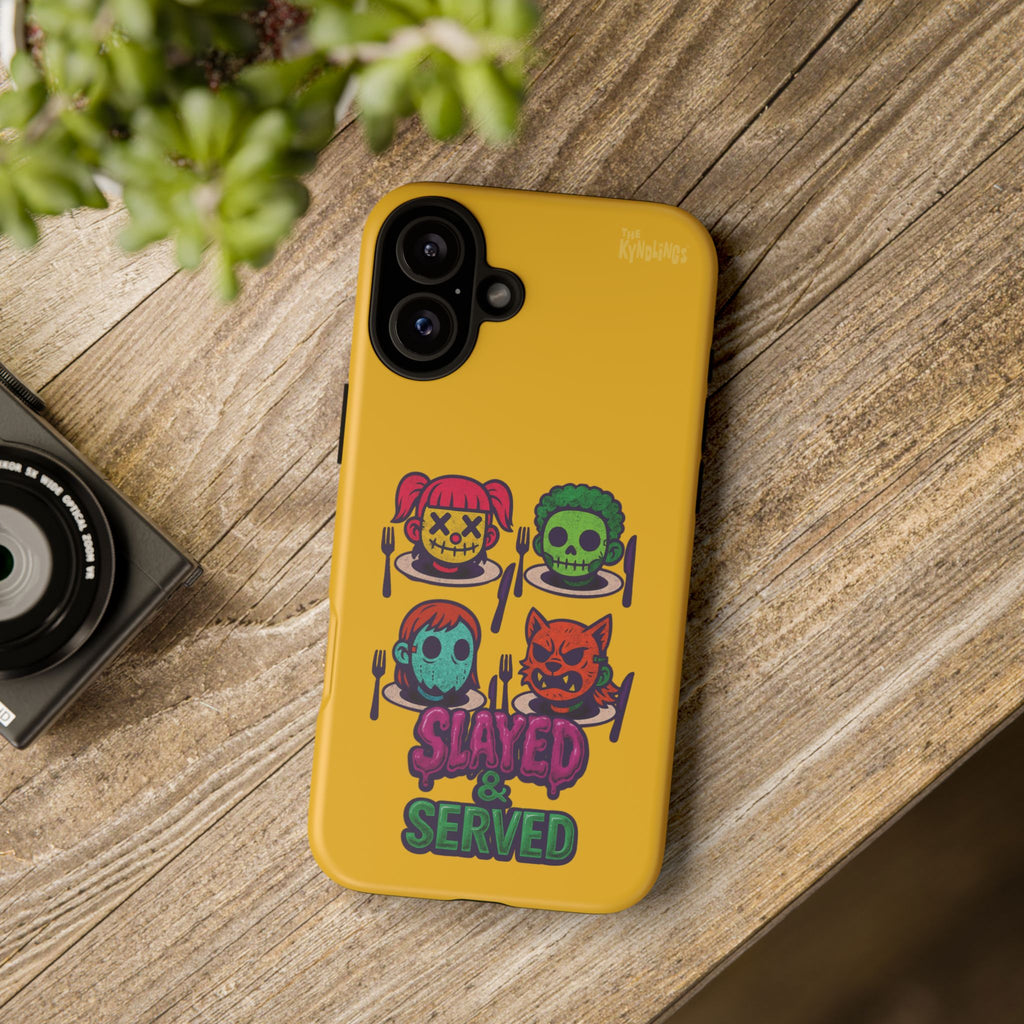 Slayed & Served Phone Case - Creepy Cute Masked Kids Neon Kawaii Horror Cover for iPhone and Samsung