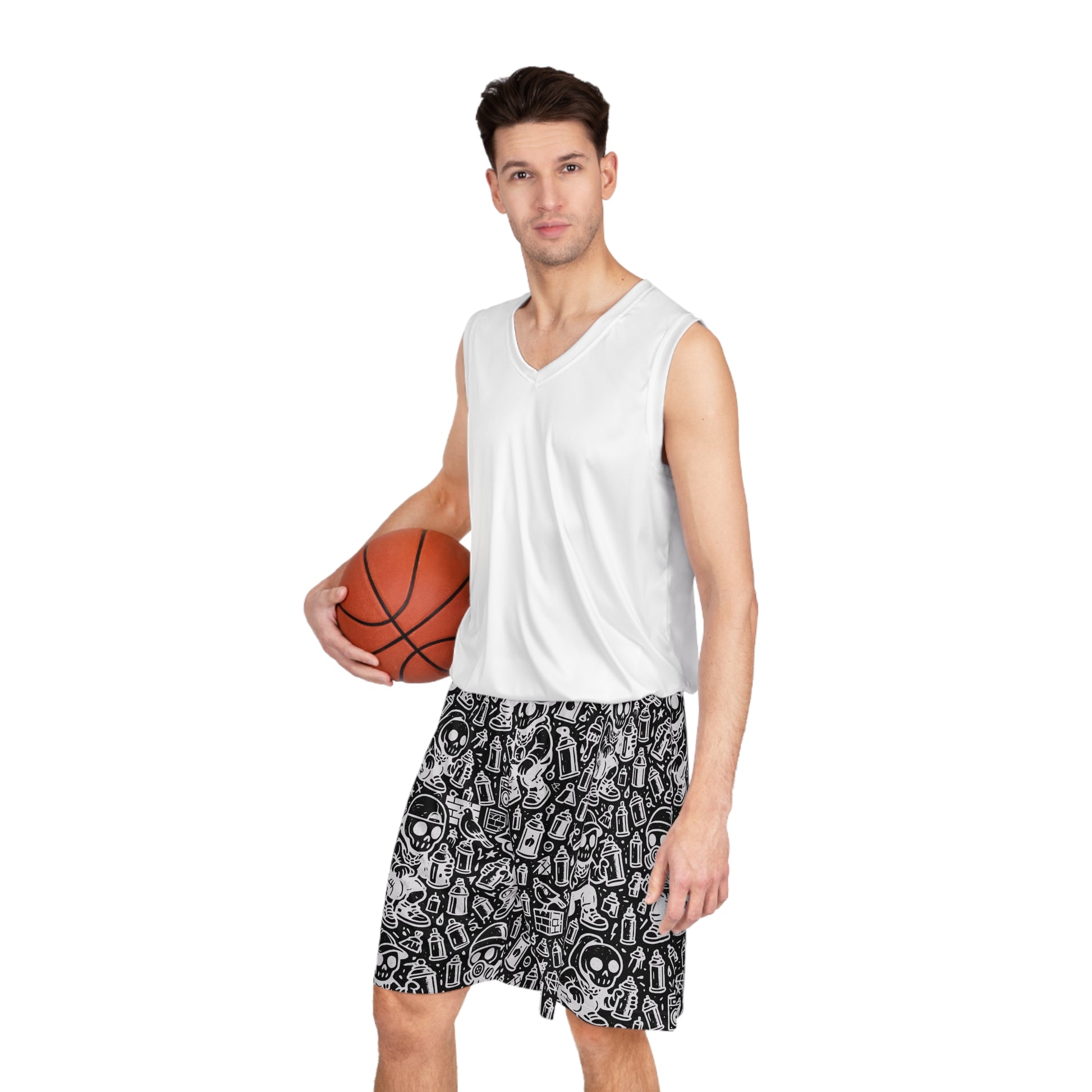 Graffiti Artist Skull Print Basketball Shorts
