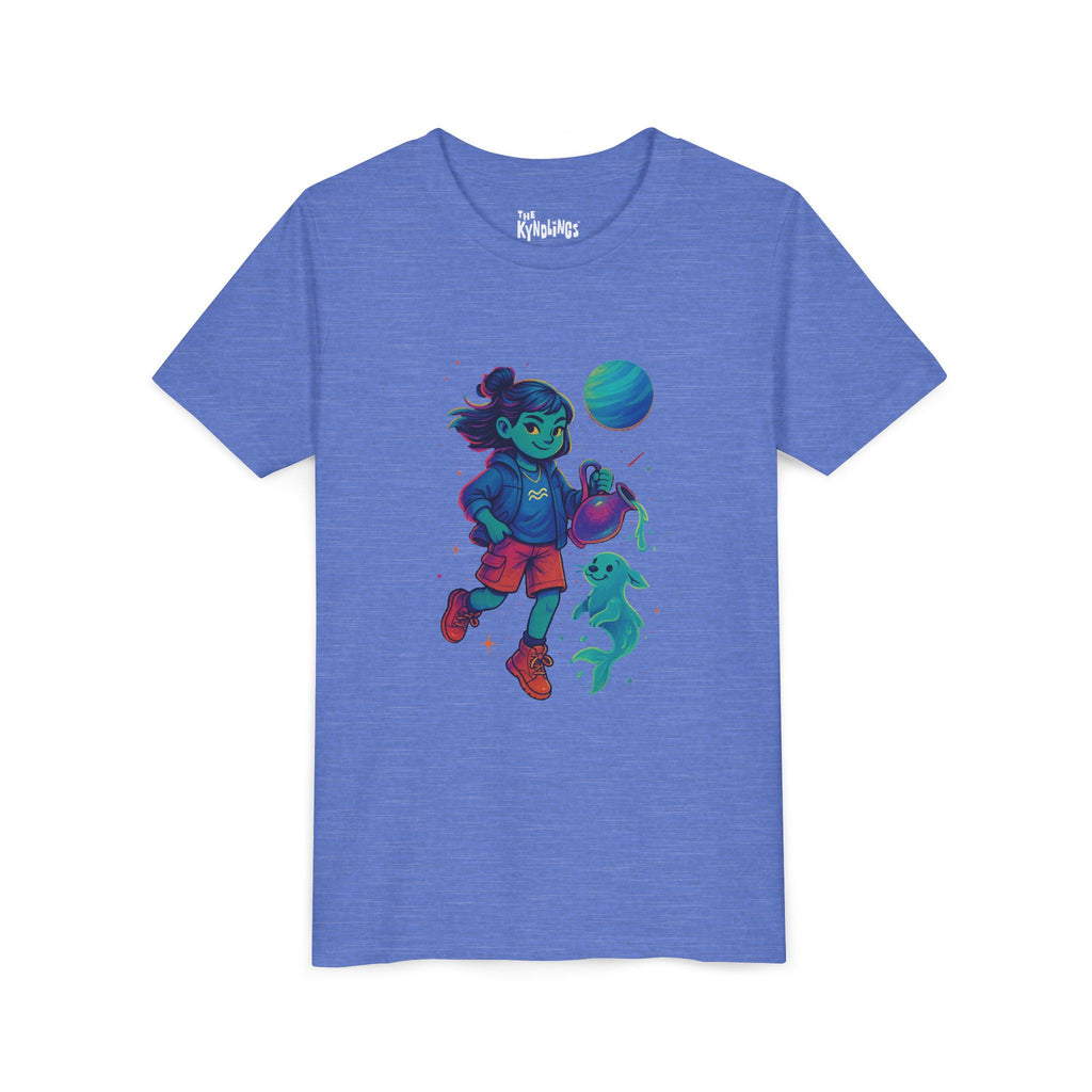 Aquarius Zodiac Girl Youth T-Shirt | Astrology Gift for Kids | Cute Zodiac Sign Tee