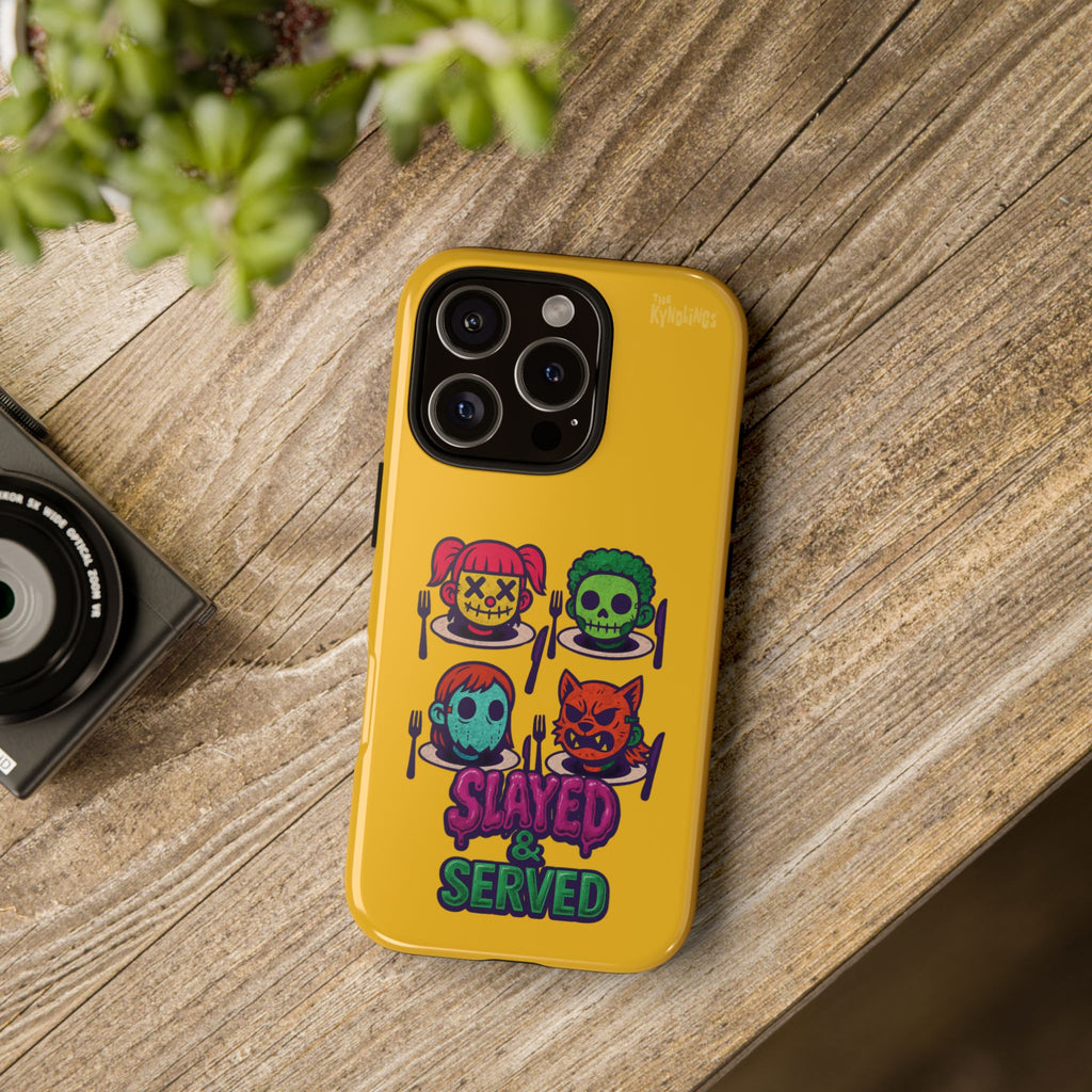 Slayed & Served Phone Case - Creepy Cute Masked Kids Neon Kawaii Horror Cover for iPhone and Samsung
