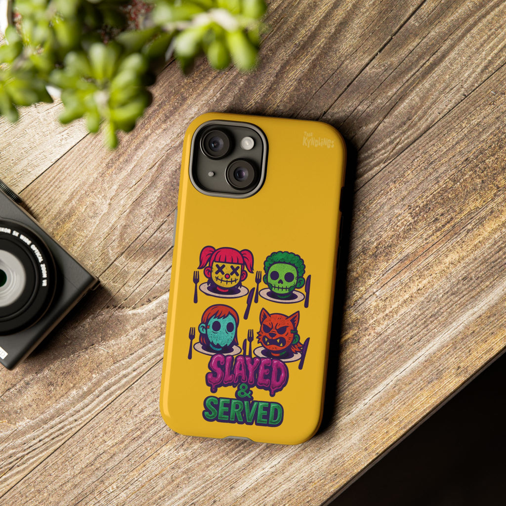 Slayed & Served Phone Case - Creepy Cute Masked Kids Neon Kawaii Horror Cover for iPhone and Samsung