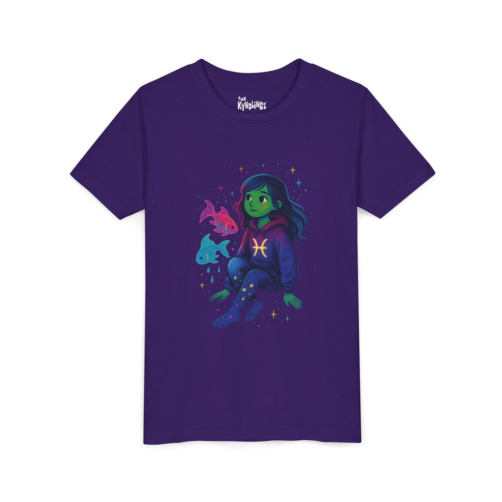 Pisces Zodiac Girl Youth T-Shirt | Astrology Gift for Kids | Cute Zodiac Sign Tee