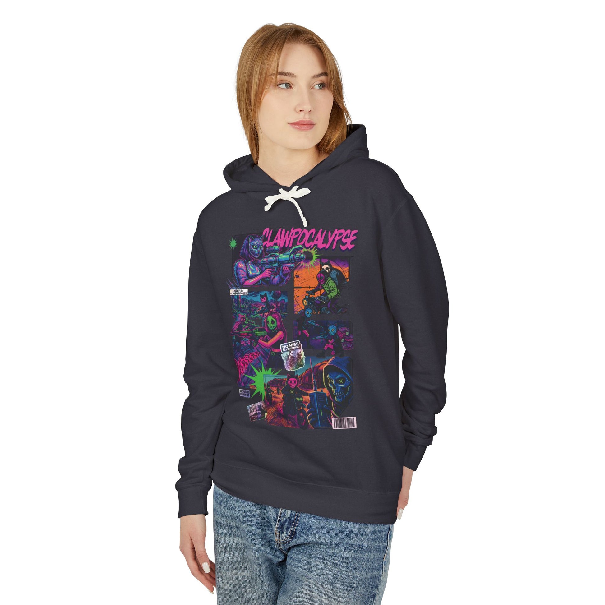 CAT-ACLYSM Hoodie - Comic Zine Style Retro Graphic Unisex Lightweight Hooded Sweatshirt