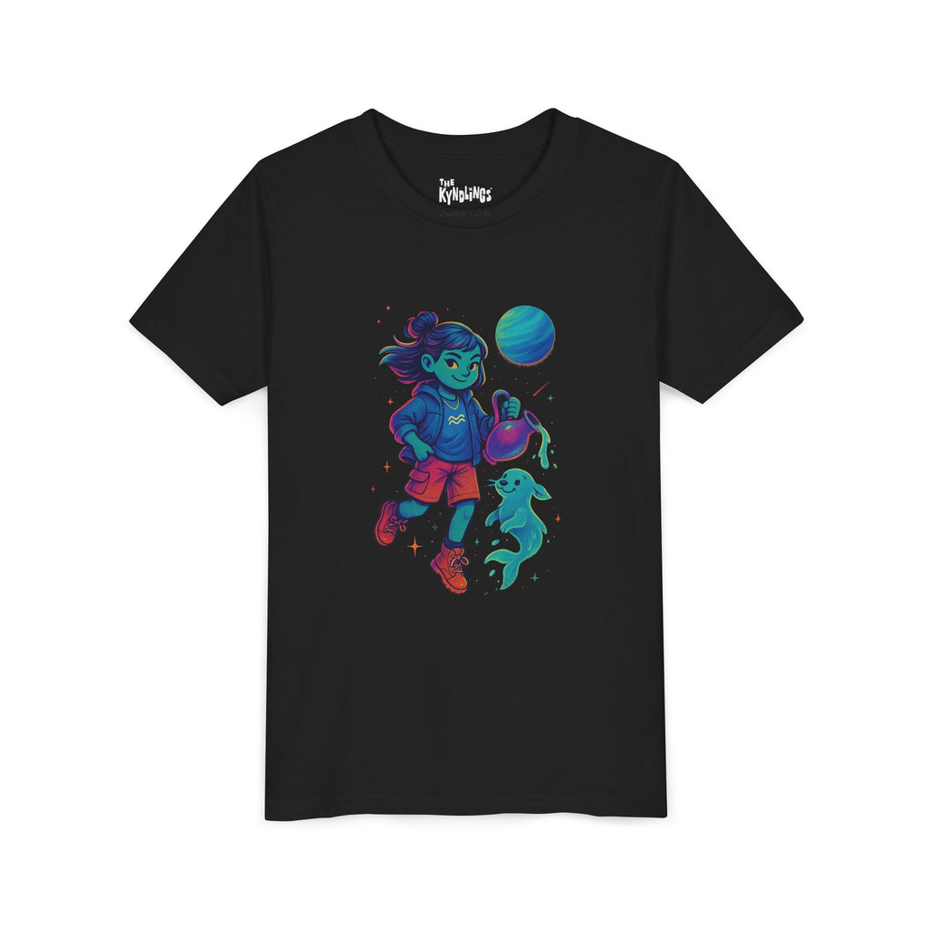 Aquarius Zodiac Girl Youth T-Shirt | Astrology Gift for Kids | Cute Zodiac Sign Tee