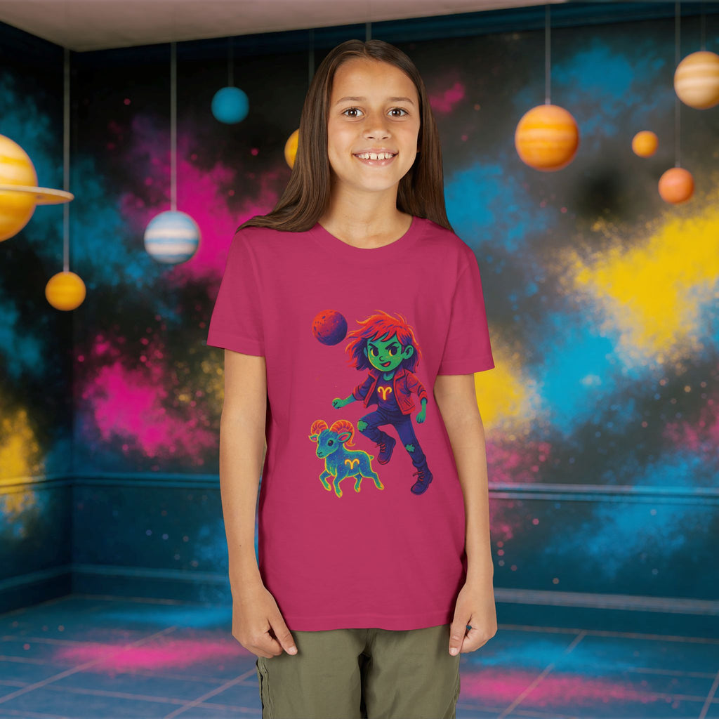 Aries Zodiac Girl Youth T-Shirt | Astrology Gift for Kids | Cute Zodiac Sign Tee