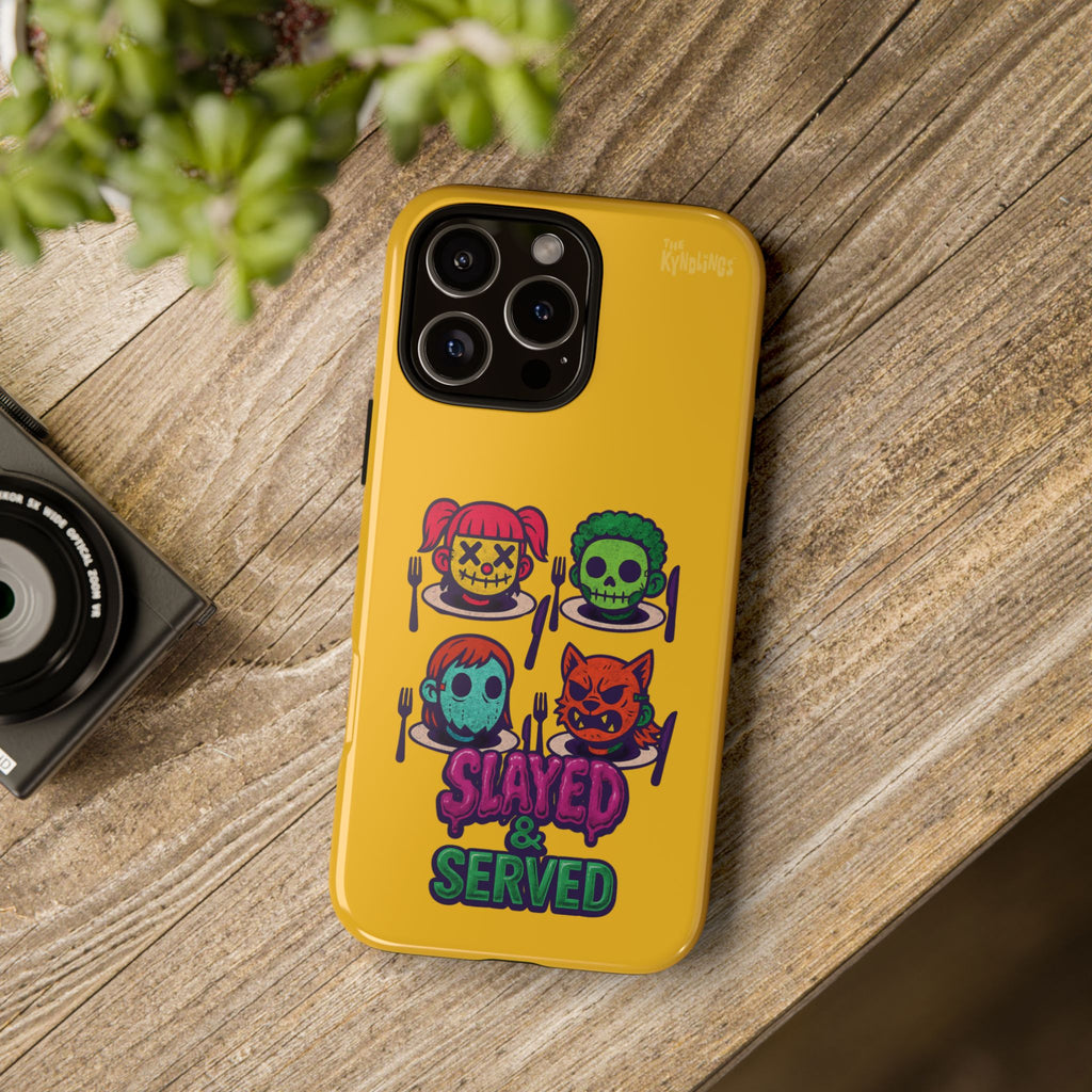 Slayed & Served Phone Case - Creepy Cute Masked Kids Neon Kawaii Horror Cover for iPhone and Samsung