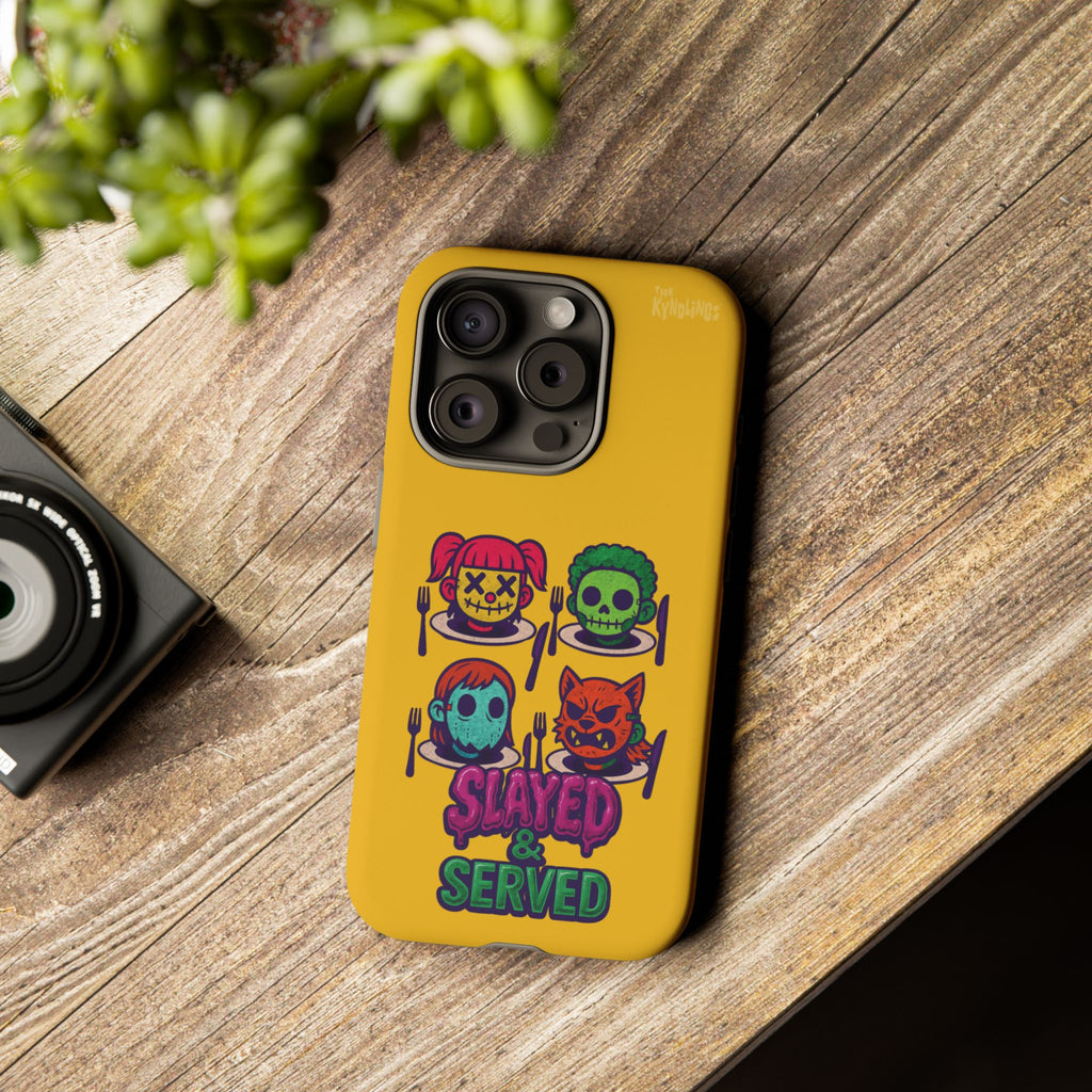 Slayed & Served Phone Case - Creepy Cute Masked Kids Neon Kawaii Horror Cover for iPhone and Samsung