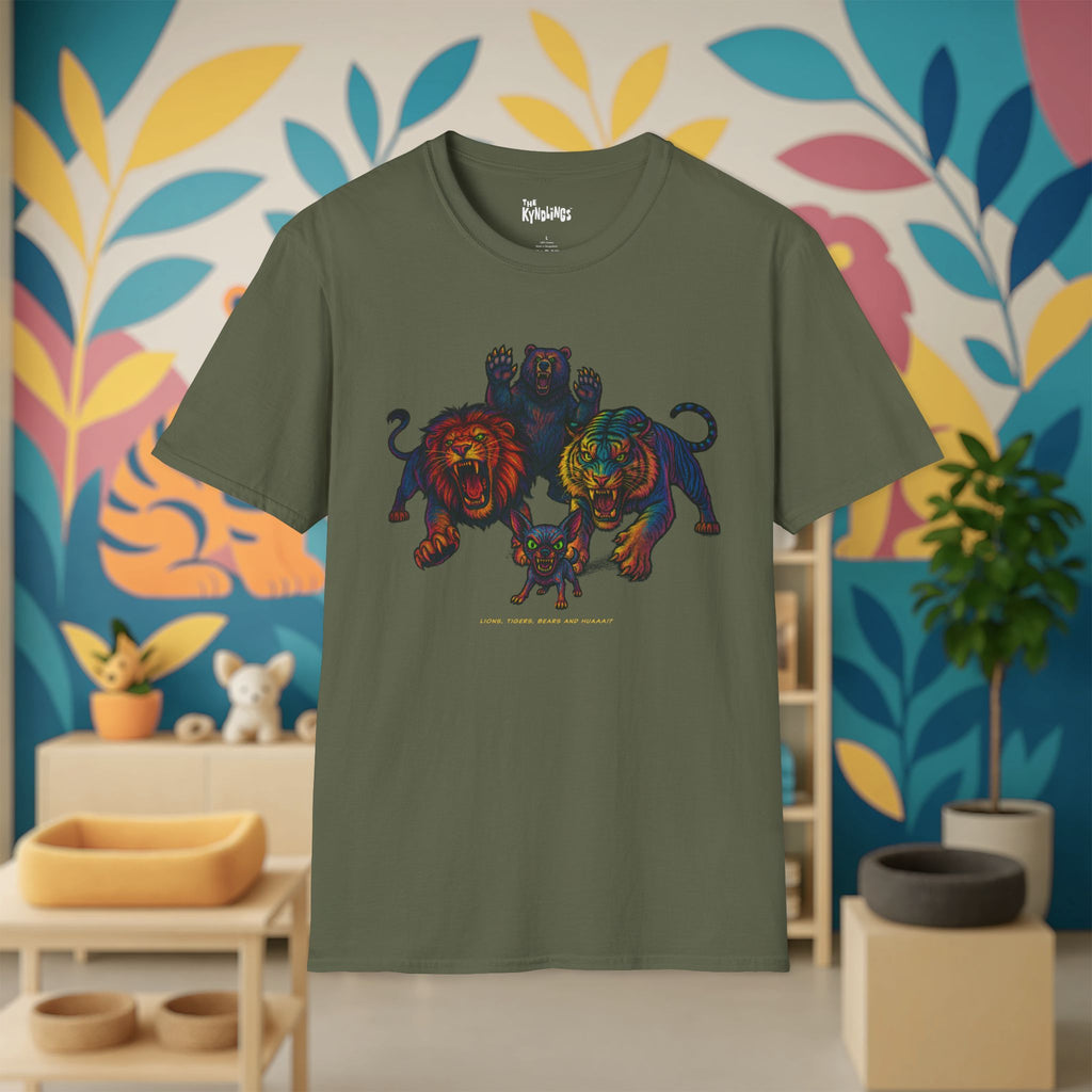 Lions Tigers Bears & HUAA!? T-Shirt : Vibrant Animal Graphic Tee | Unisex Wildlife Shirt | Gift for Art and Nature Lovers, Chihuahua Lover