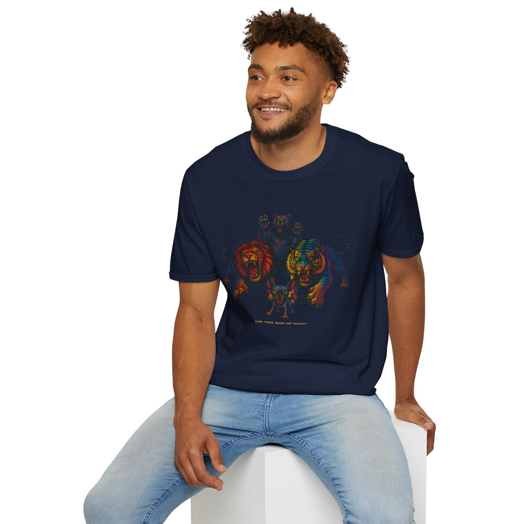 Lions Tigers Bears & HUAA!? T-Shirt : Vibrant Animal Graphic Tee | Unisex Wildlife Shirt | Gift for Art and Nature Lovers, Chihuahua Lover