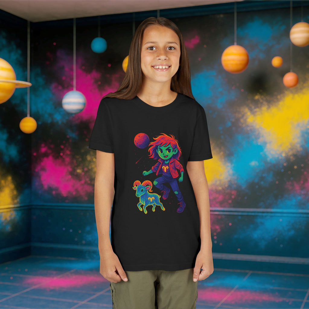 Aries Zodiac Girl Youth T-Shirt | Astrology Gift for Kids | Cute Zodiac Sign Tee