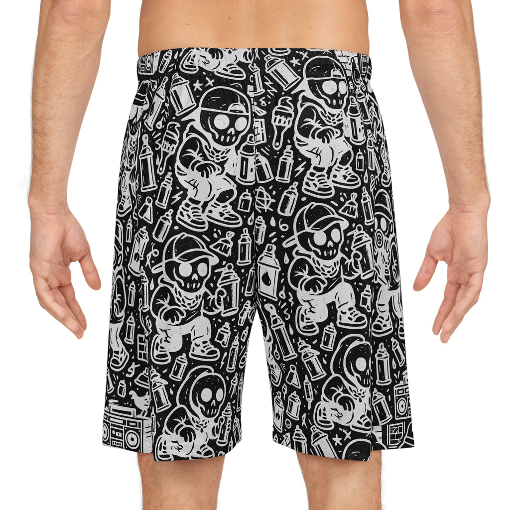 Graffiti Artist Skull Print Basketball Shorts
