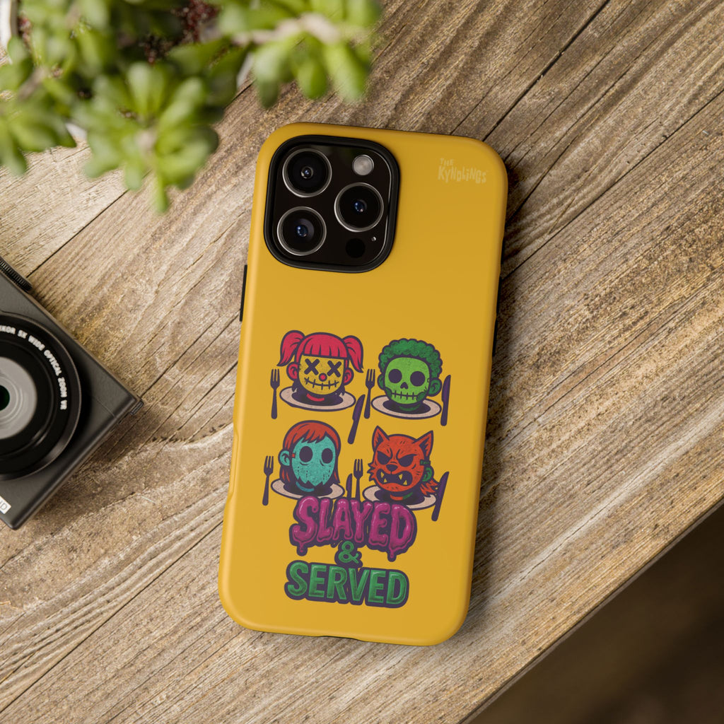 Slayed & Served Phone Case - Creepy Cute Masked Kids Neon Kawaii Horror Cover for iPhone and Samsung
