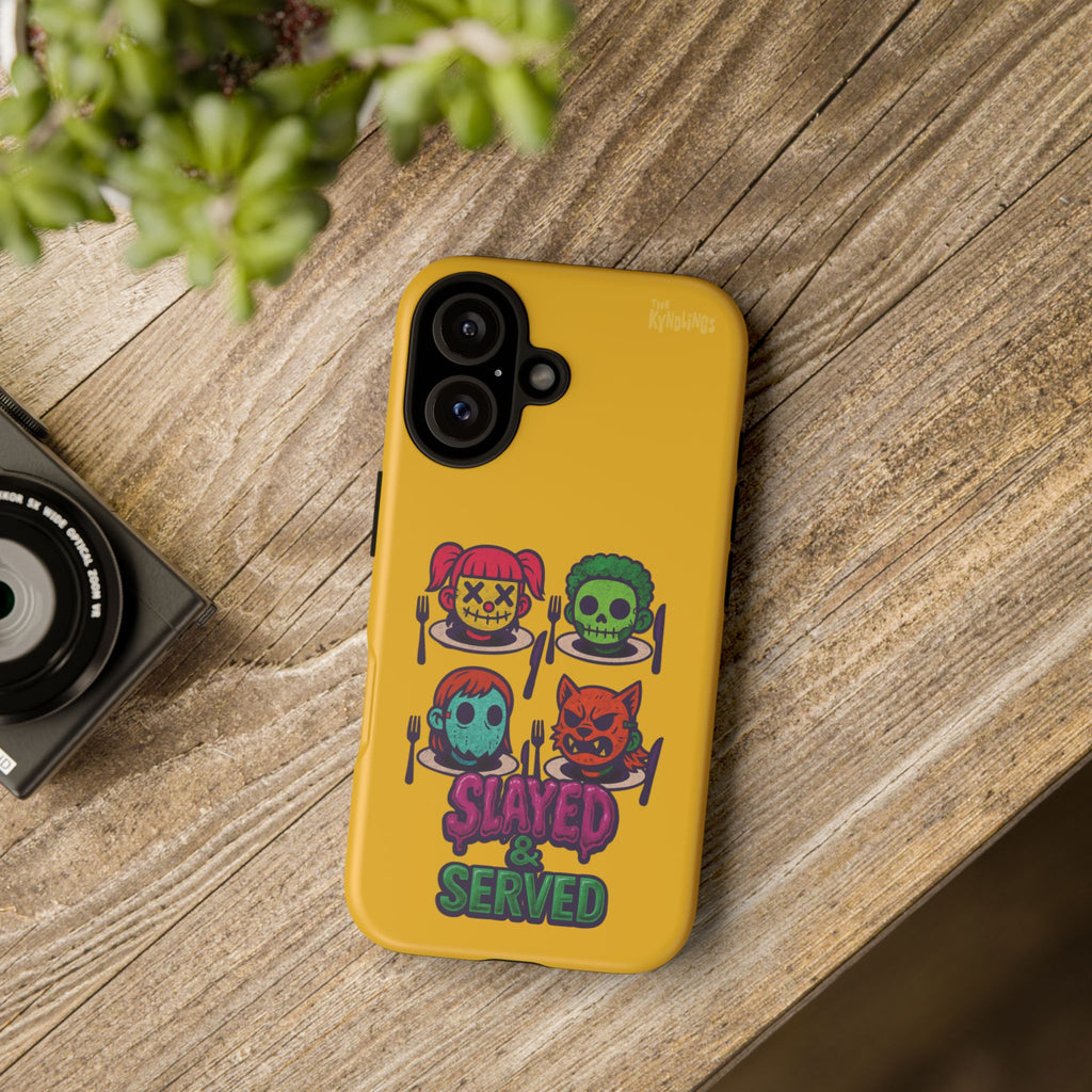 Slayed & Served Phone Case - Creepy Cute Masked Kids Neon Kawaii Horror Cover for iPhone and Samsung