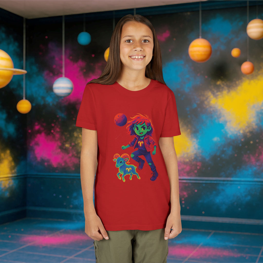 Aries Zodiac Girl Youth T-Shirt | Astrology Gift for Kids | Cute Zodiac Sign Tee