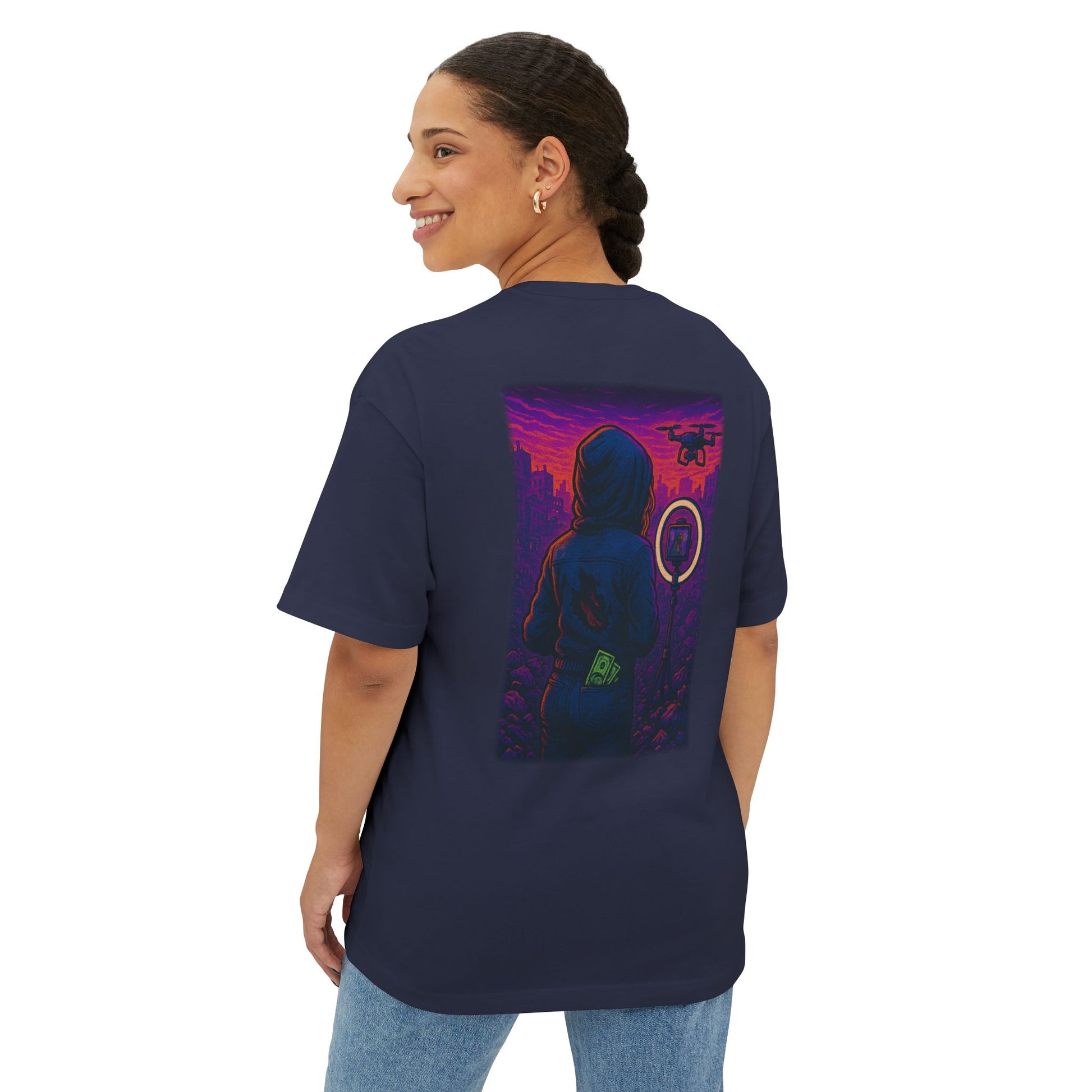 LISA : Monalisa Unisex Oversized Graphic Tee, Double-Sided Satirical Art Shirt
