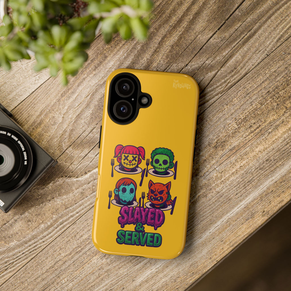Slayed & Served Phone Case - Creepy Cute Masked Kids Neon Kawaii Horror Cover for iPhone and Samsung