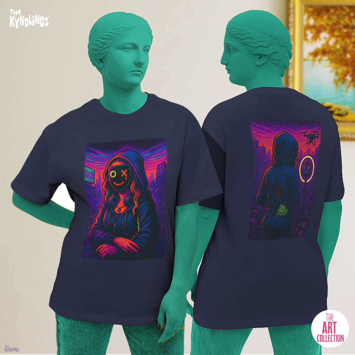 LISA : Monalisa Unisex Oversized Graphic Tee, Double-Sided Satirical Art Shirt