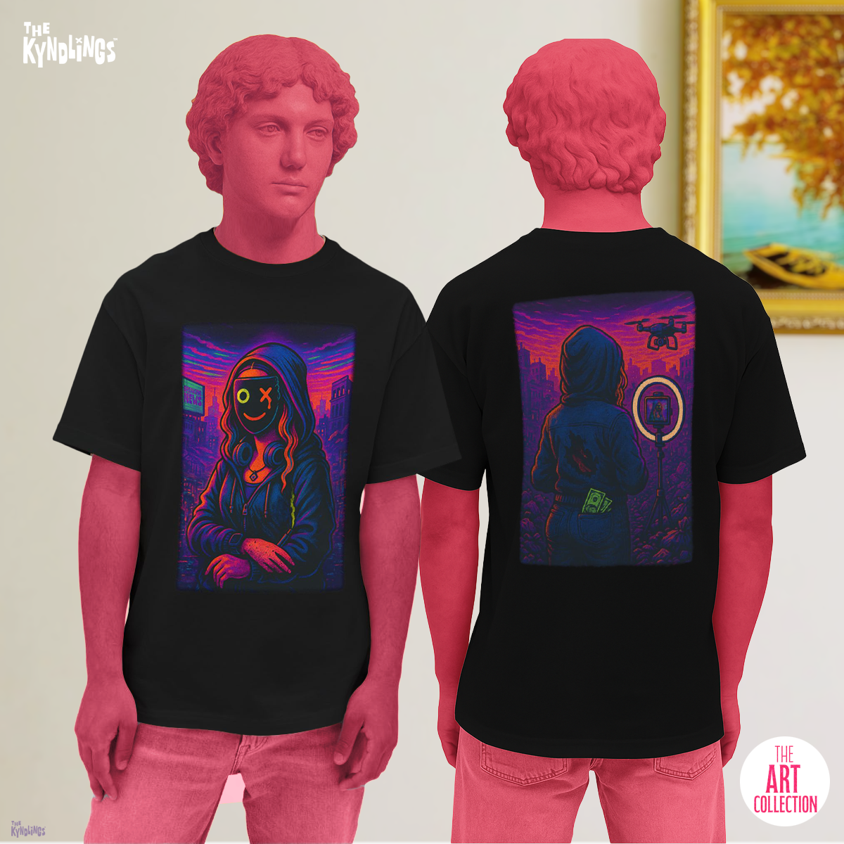 LISA : Monalisa Unisex Oversized Graphic Tee, Double-Sided Satirical Art Shirt