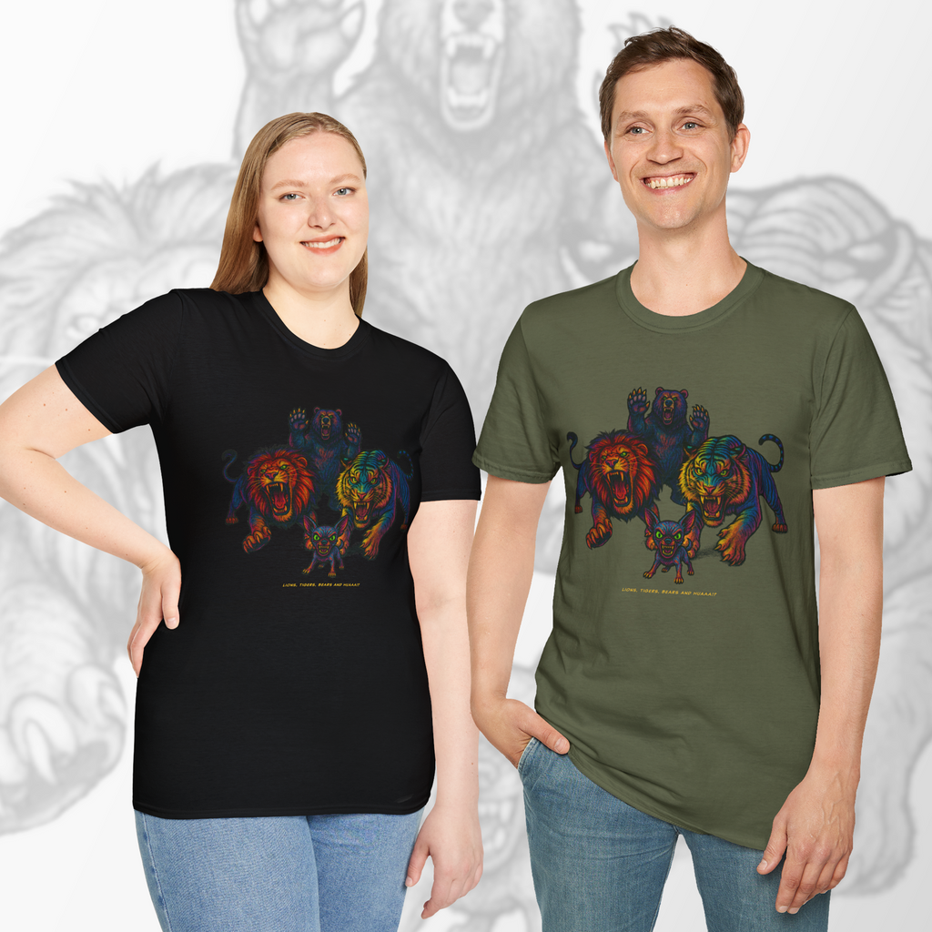 Lions Tigers Bears & HUAA!? T-Shirt : Vibrant Animal Graphic Tee | Unisex Wildlife Shirt | Gift for Art and Nature Lovers, Chihuahua Lover