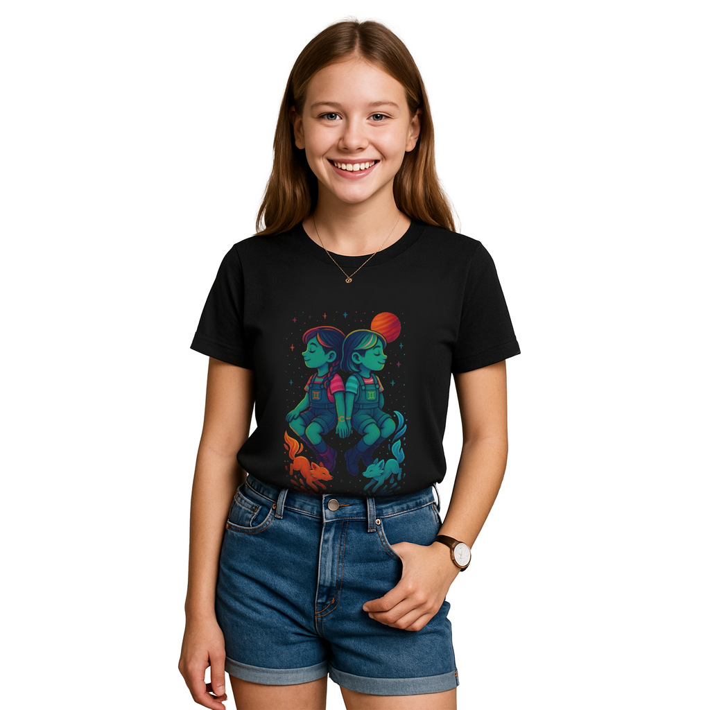 Gemini Zodiac Girl Youth T-Shirt | Astrology Gift for Kids | Cute Zodiac Sign Tee