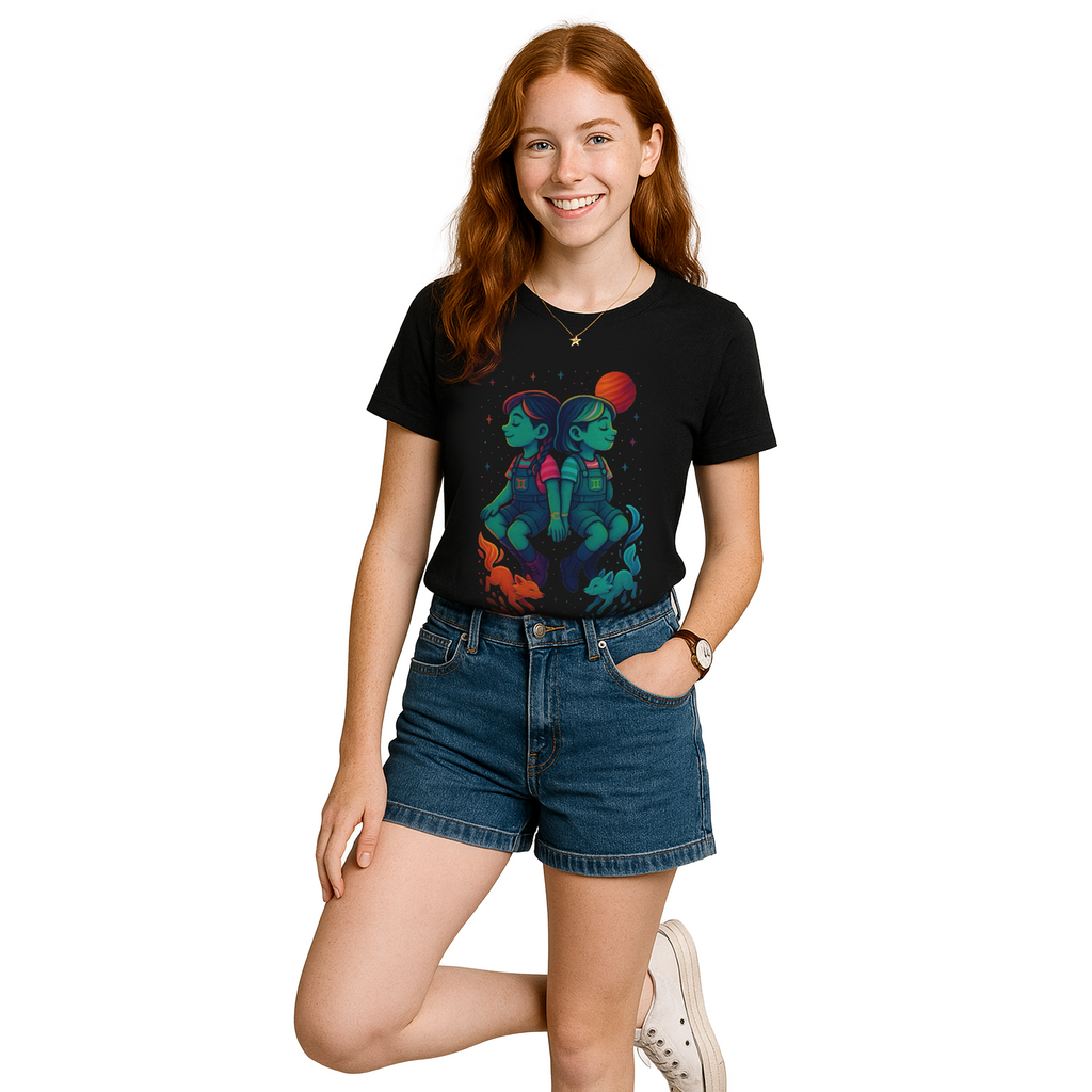 Gemini Zodiac Girl Youth T-Shirt | Astrology Gift for Kids | Cute Zodiac Sign Tee