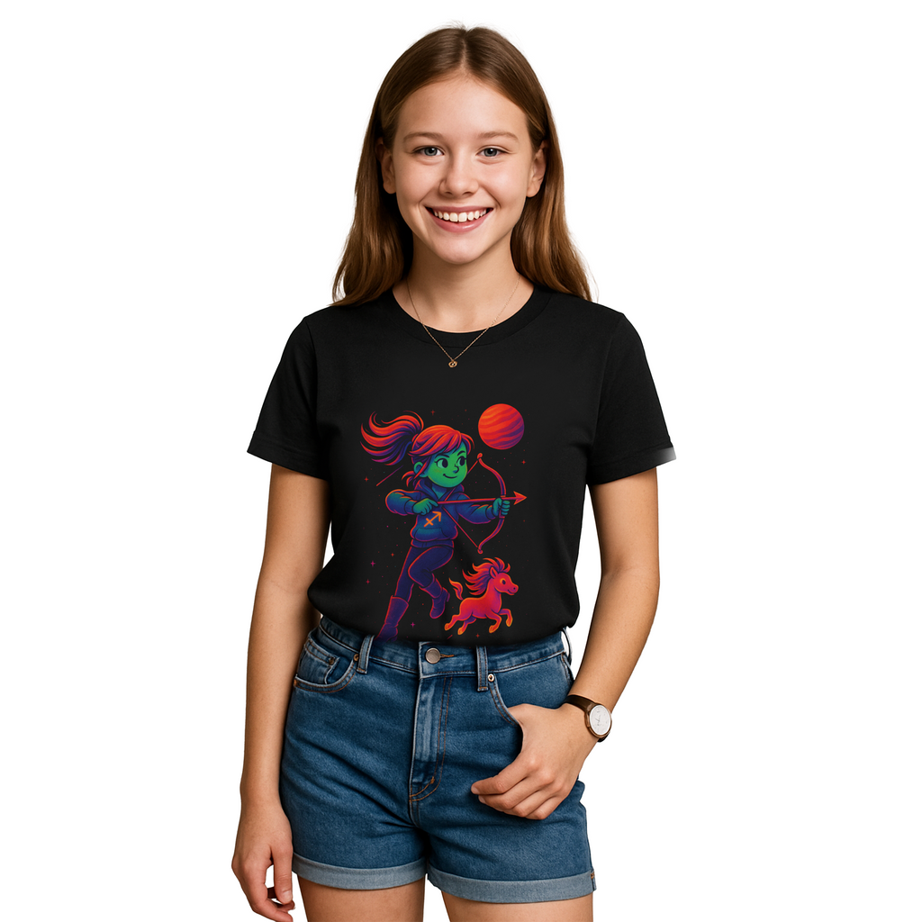 Sagittarius Zodiac Girl Youth T-Shirt | Astrology Gift for Kids | Cute Zodiac Sign Tee