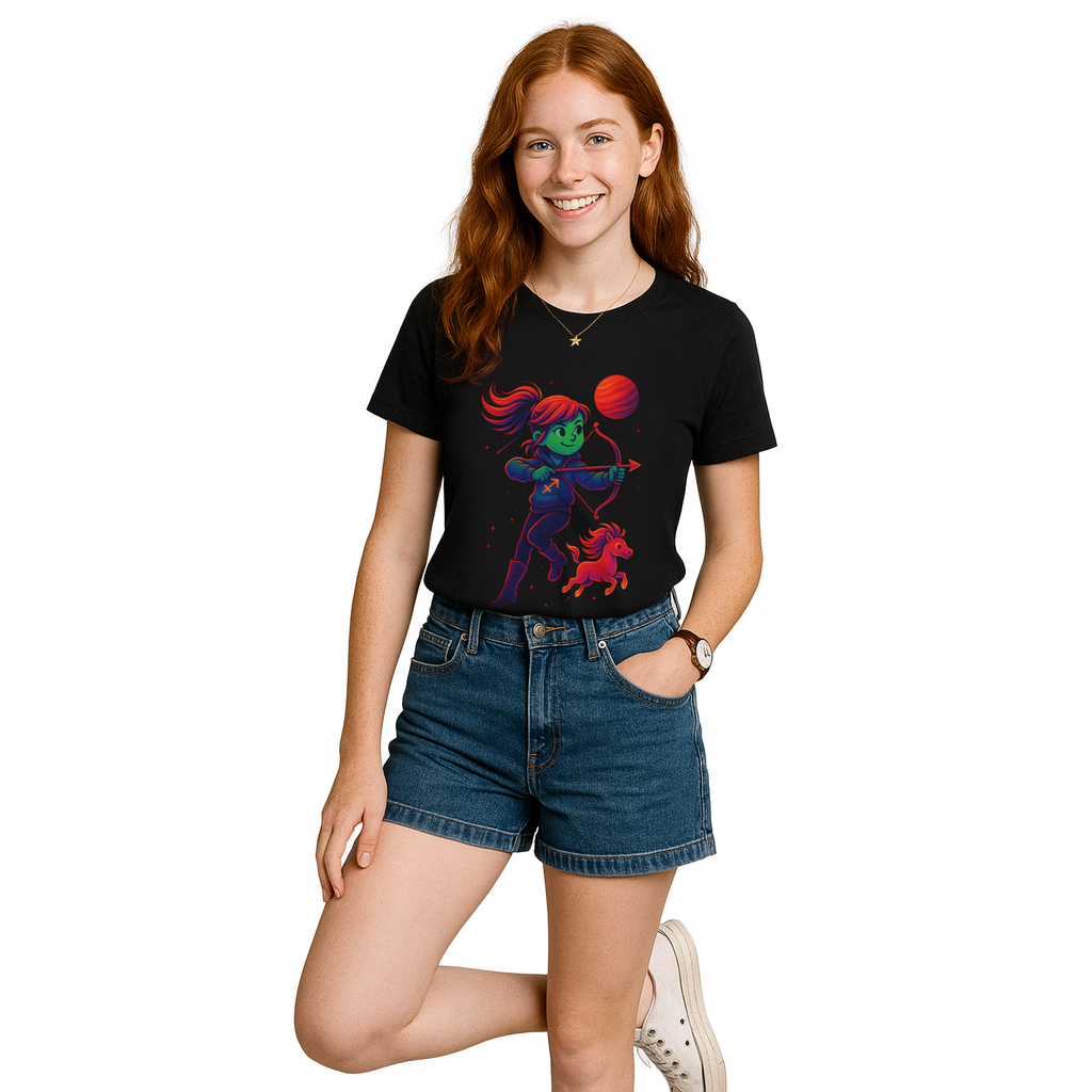 Sagittarius Zodiac Girl Youth T-Shirt | Astrology Gift for Kids | Cute Zodiac Sign Tee