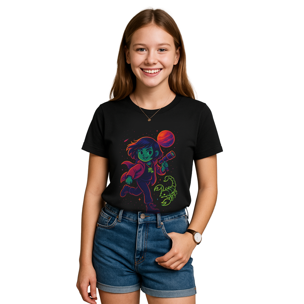 Scorpio Zodiac Girl Youth T-Shirt | Astrology Gift for Kids | Cute Zodiac Sign Tee