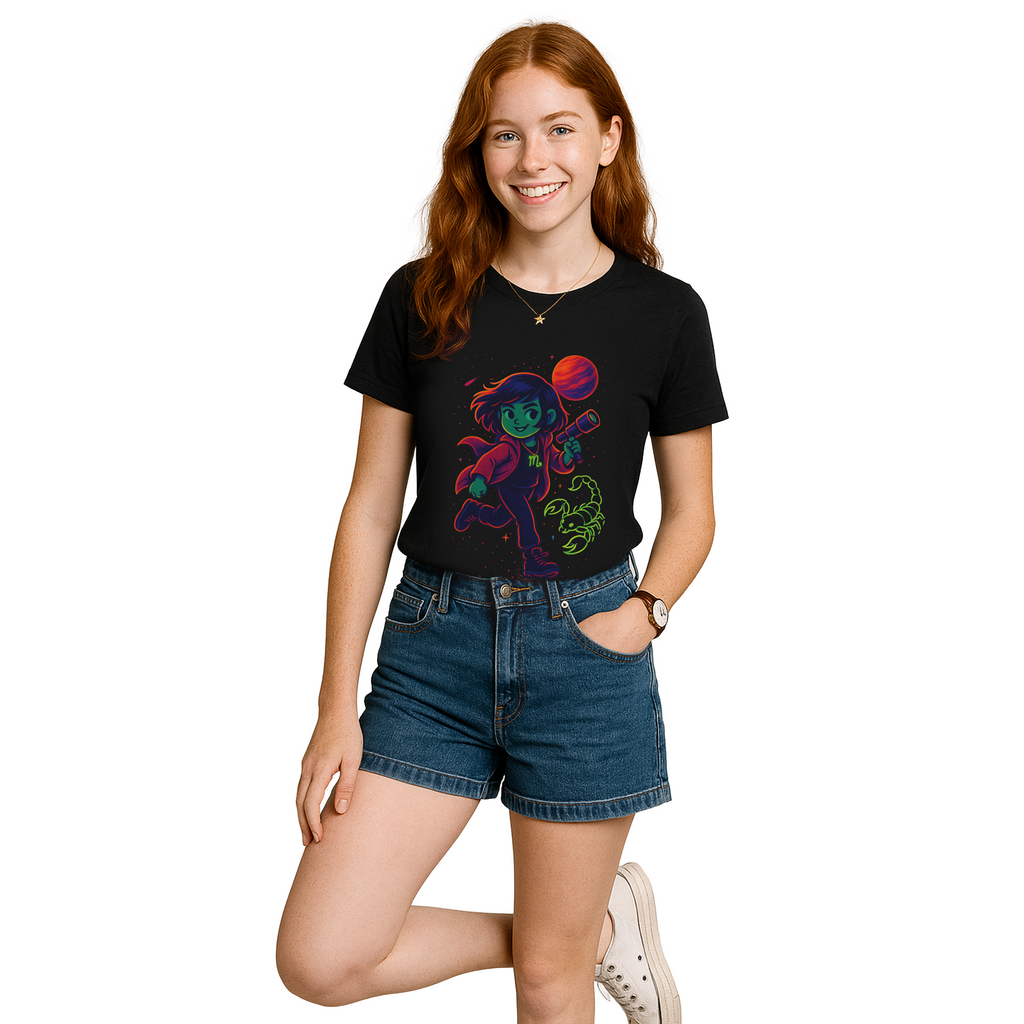 Scorpio Zodiac Girl Youth T-Shirt | Astrology Gift for Kids | Cute Zodiac Sign Tee