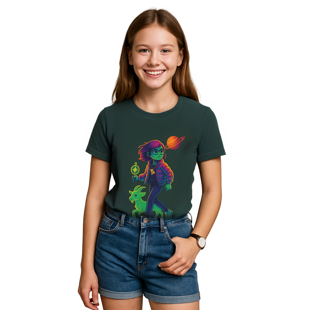 Capricorn Zodiac Girl Youth T-Shirt | Astrology Gift for Kids | Cute Zodiac Sign Tee