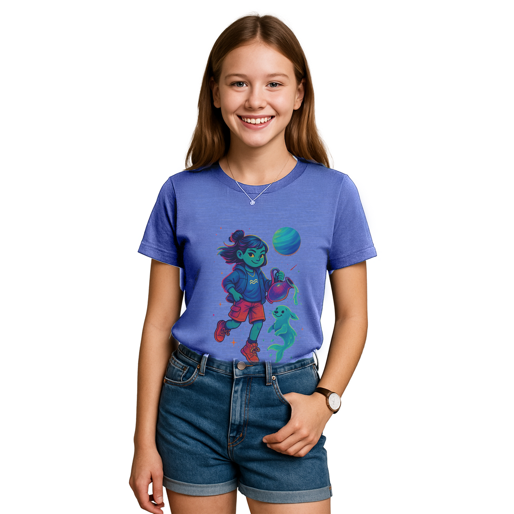Aquarius Zodiac Girl Youth T-Shirt | Astrology Gift for Kids | Cute Zodiac Sign Tee