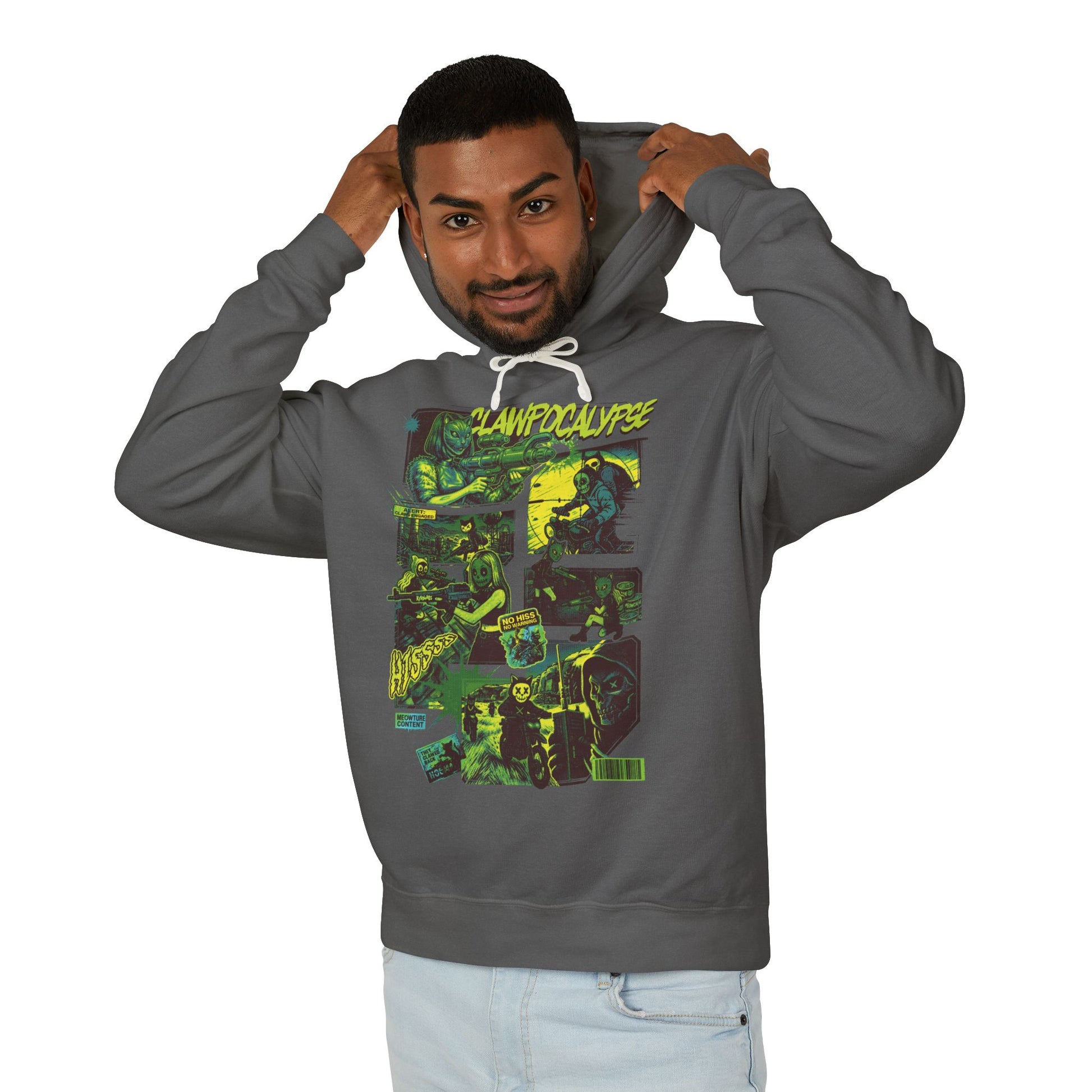 CAT-ACLYSM Hoodie - Comic Zine Style Retro Graphic Unisex Lightweight Hooded Sweatshirt