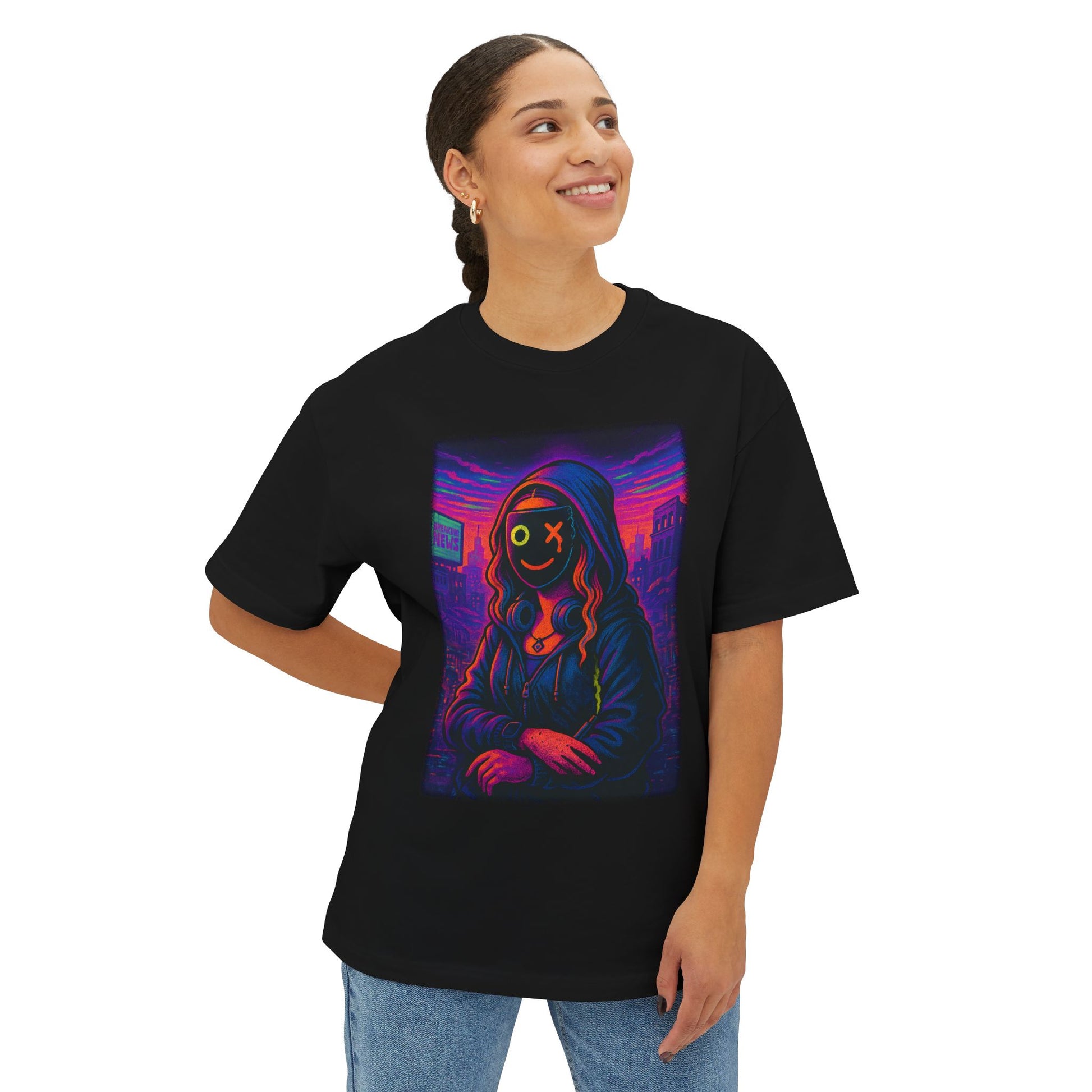 LISA : Monalisa Unisex Oversized Graphic Tee, Double-Sided Satirical Art Shirt