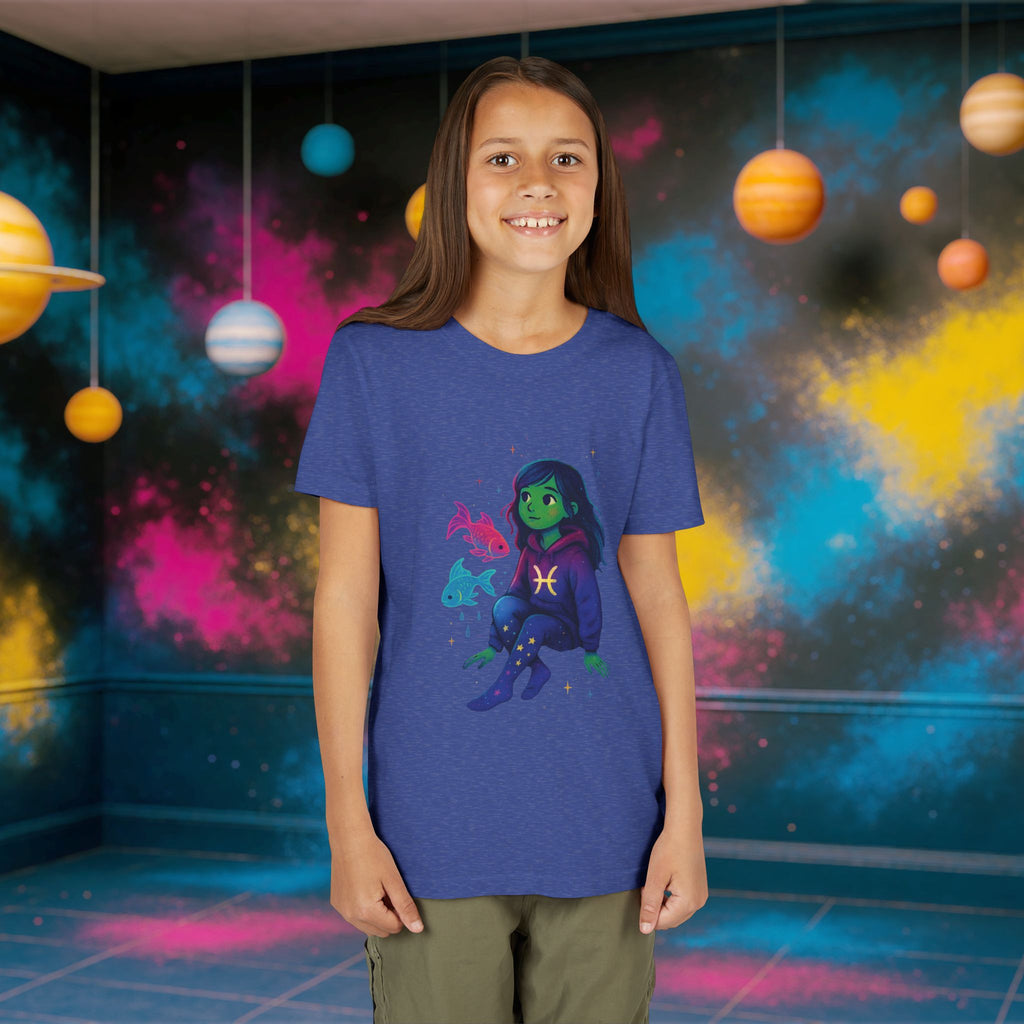 Pisces Zodiac Girl Youth T-Shirt | Astrology Gift for Kids | Cute Zodiac Sign Tee