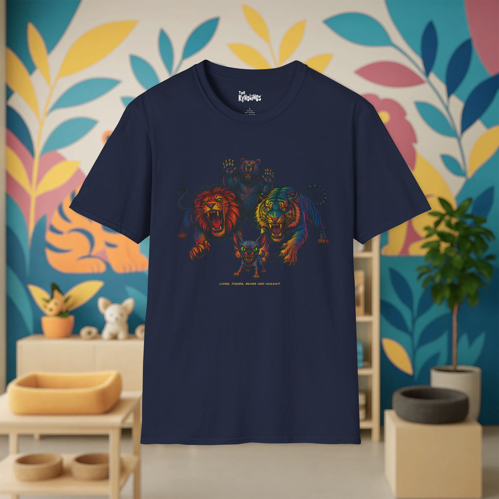 Lions Tigers Bears & HUAA!? T-Shirt : Vibrant Animal Graphic Tee | Unisex Wildlife Shirt | Gift for Art and Nature Lovers, Chihuahua Lover