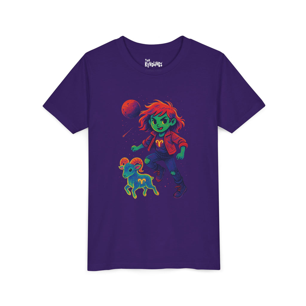 Aries Zodiac Girl Youth T-Shirt | Astrology Gift for Kids | Cute Zodiac Sign Tee