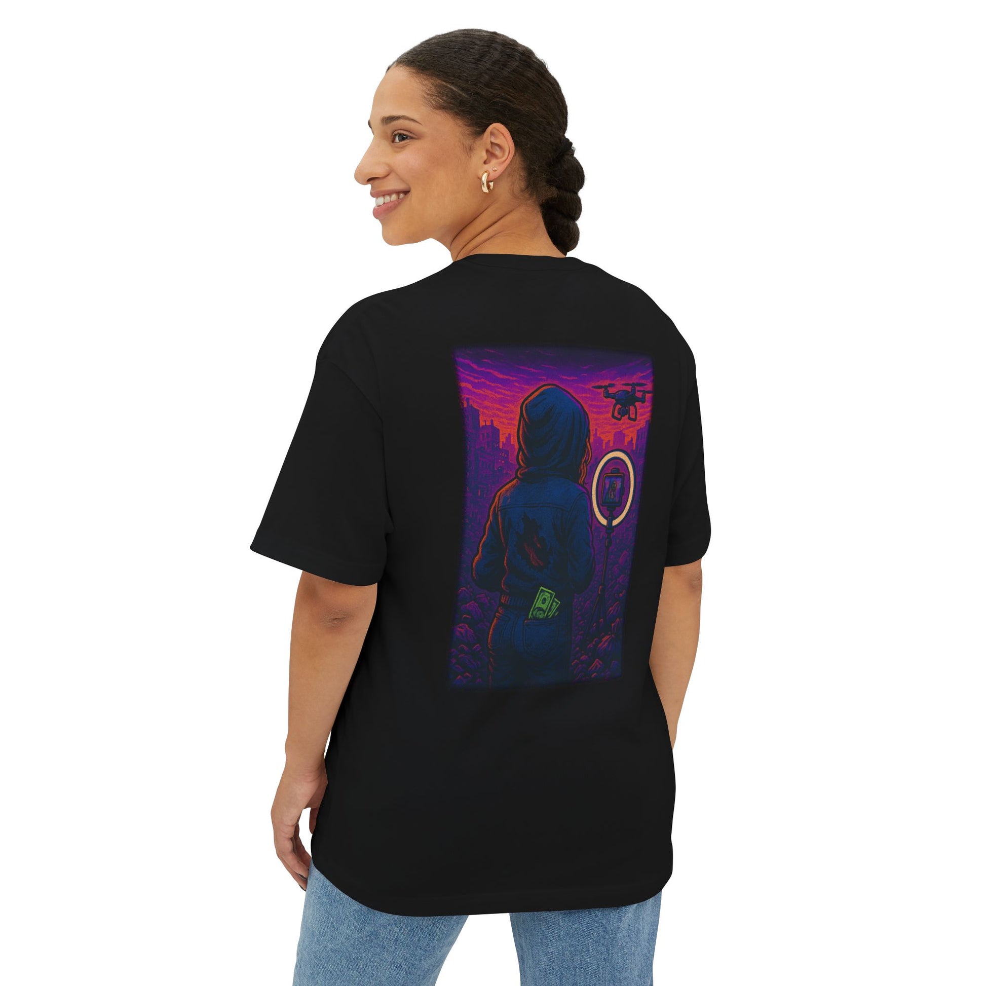 LISA : Monalisa Unisex Oversized Graphic Tee, Double-Sided Satirical Art Shirt