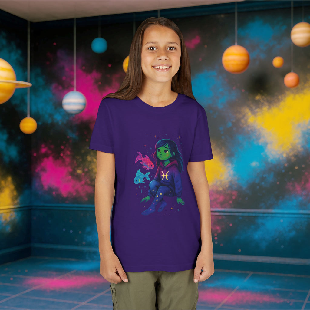 Pisces Zodiac Girl Youth T-Shirt | Astrology Gift for Kids | Cute Zodiac Sign Tee