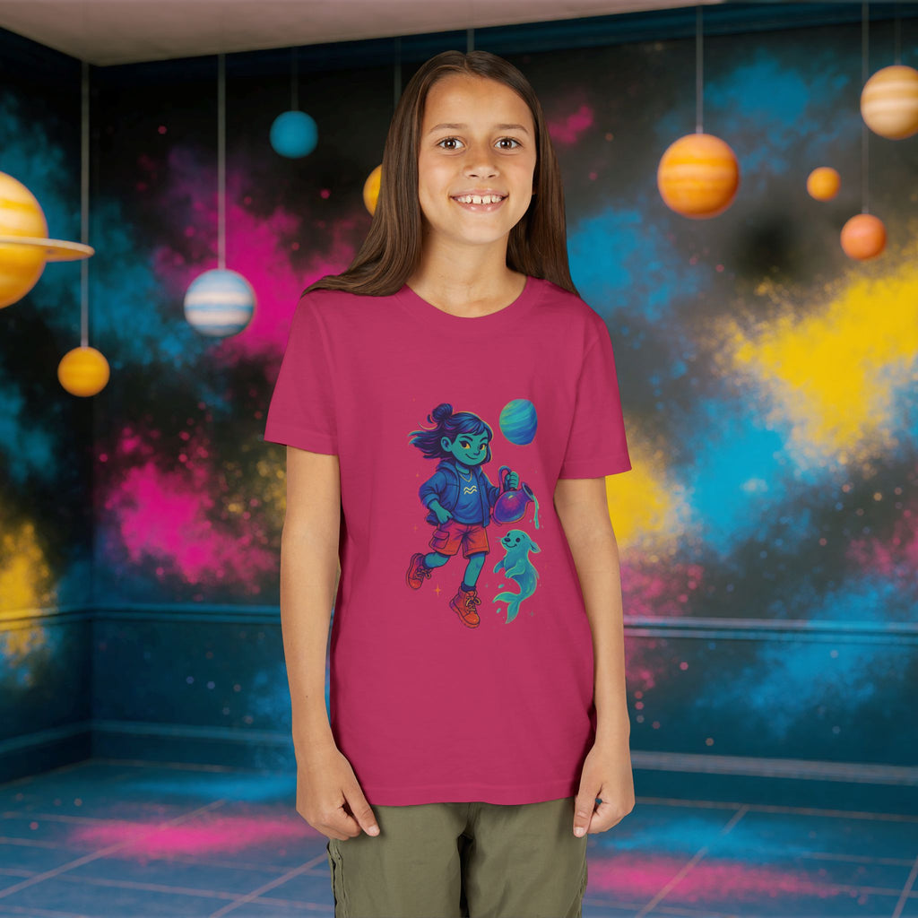 Aquarius Zodiac Girl Youth T-Shirt | Astrology Gift for Kids | Cute Zodiac Sign Tee
