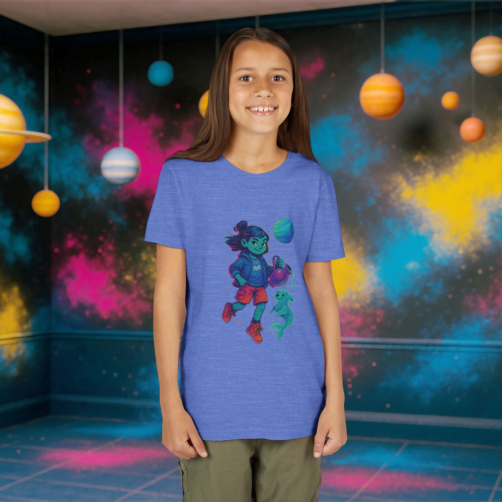 Aquarius Zodiac Girl Youth T-Shirt | Astrology Gift for Kids | Cute Zodiac Sign Tee