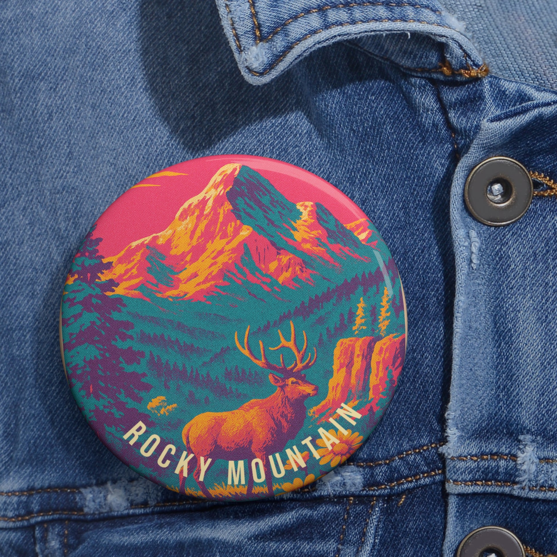 Rocky Mountain Ntl Park Pin Button: VINTAGEGRAPH Collection