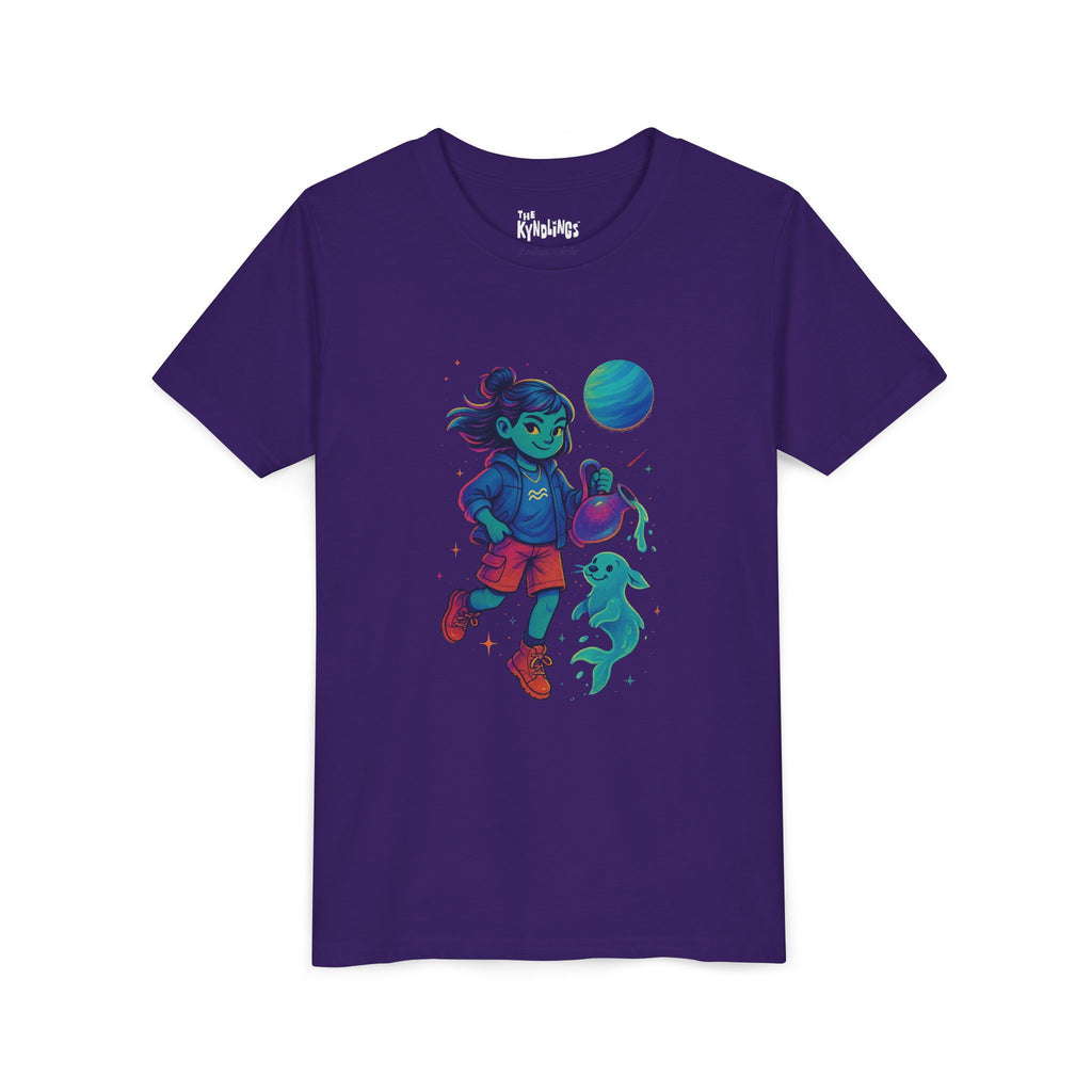 Aquarius Zodiac Girl Youth T-Shirt | Astrology Gift for Kids | Cute Zodiac Sign Tee