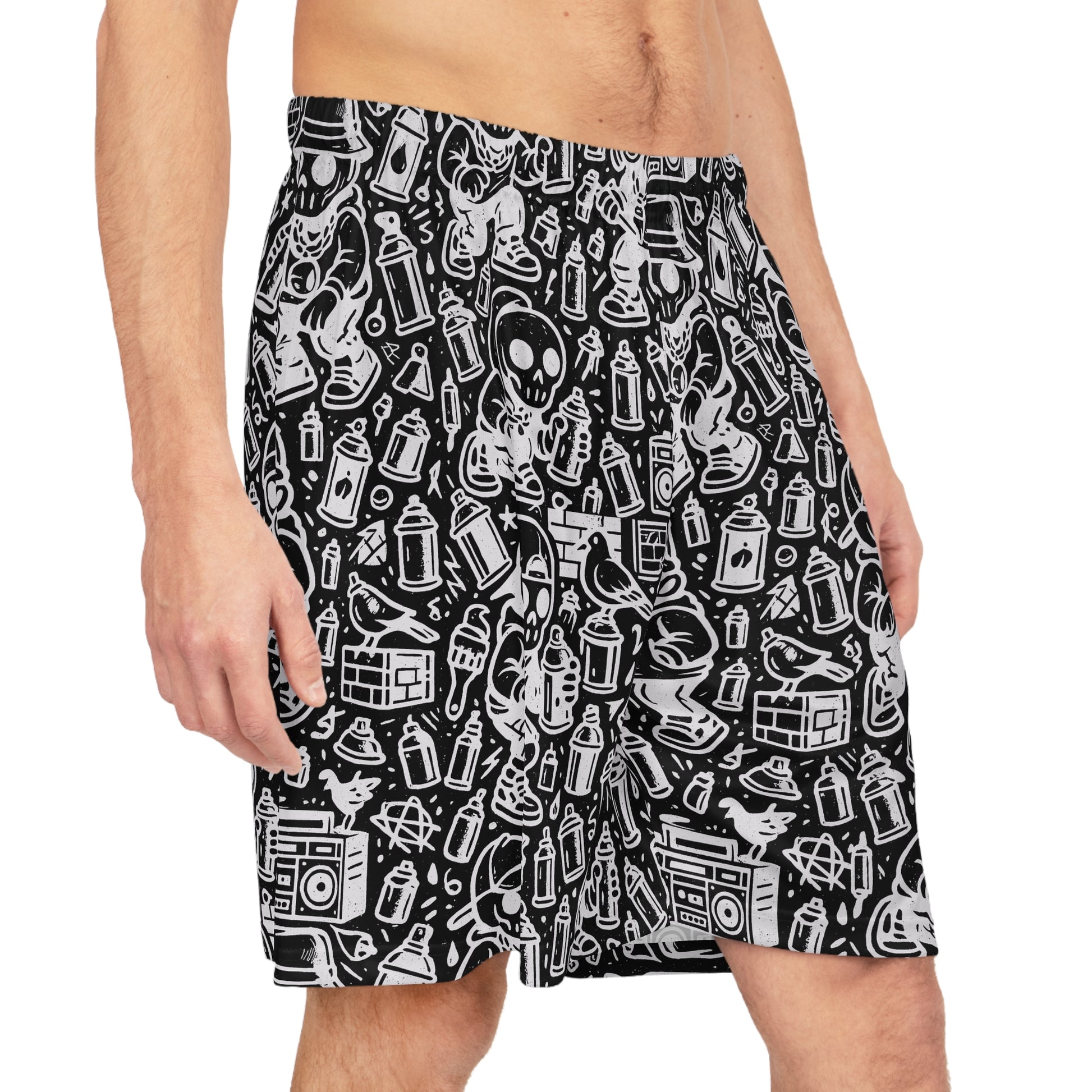 Graffiti Artist Skull Print Basketball Shorts